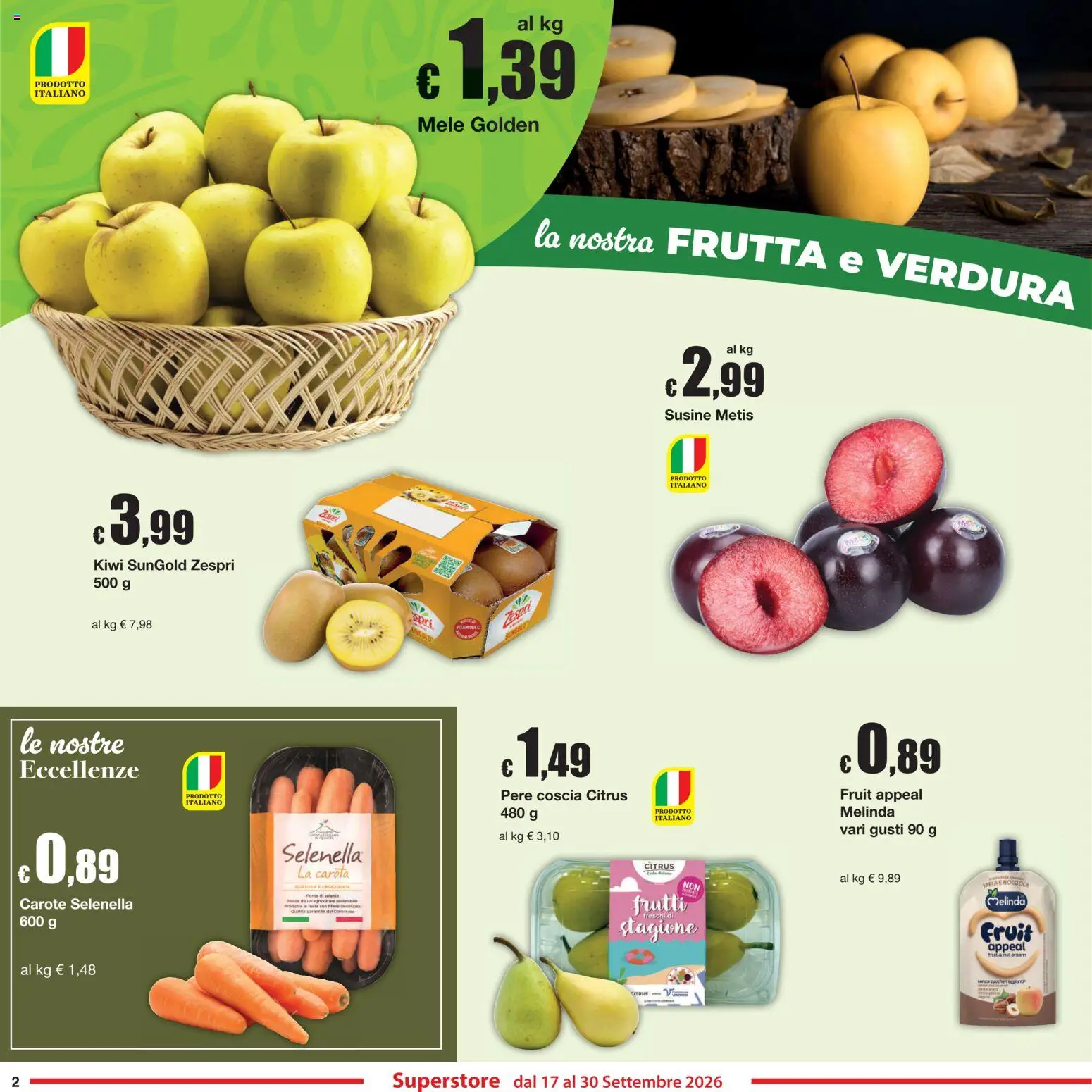 Volantino Sì con Te del 17/09/2026 | Pagina: 2 | Prodotti: Mele, Pere, Carote, Susine