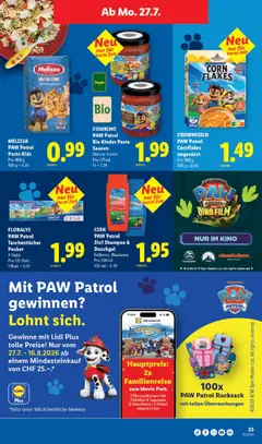 MELISSA PAW Patrol Pasta Kids, Pro 400 g, 100 g = 0.25 ab 23.07.2026 gültig | Seite: 25 | Produkte: Shampoo, Shower Gel, Rucksack, Pasta