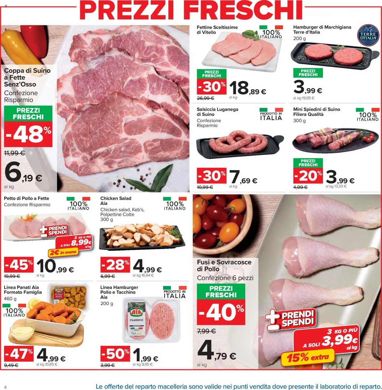 Volantino Carrefour del 20/08/2026 | Pagina: 4 | Prodotti: Pollo, Suino, Salsiccia, Spiedini