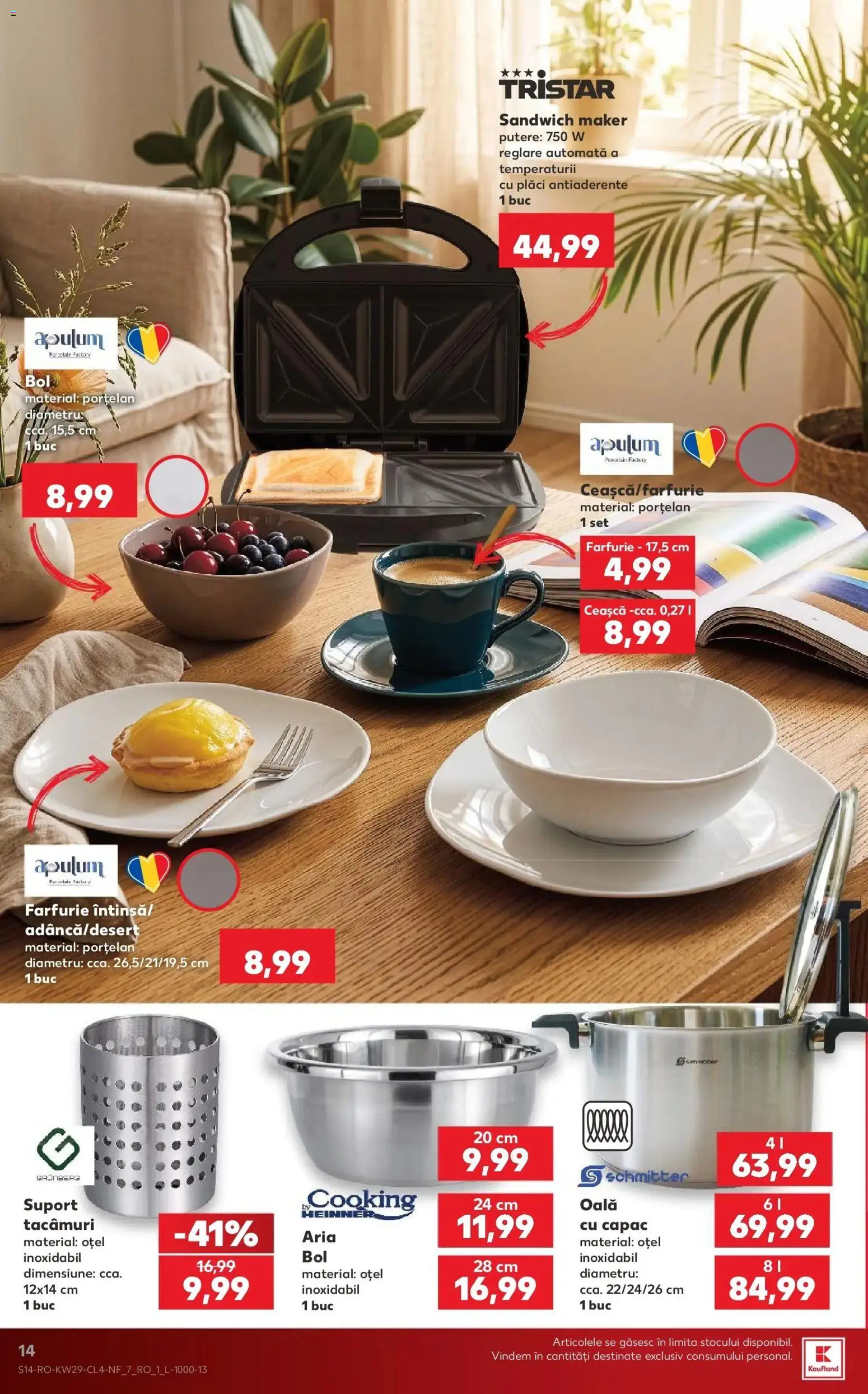 Noul catalog Kaufland – valabil de la 15.07.2026 | Pagină: 14 | Produse: Oală, Sandwich Maker, Farfurie, Suport