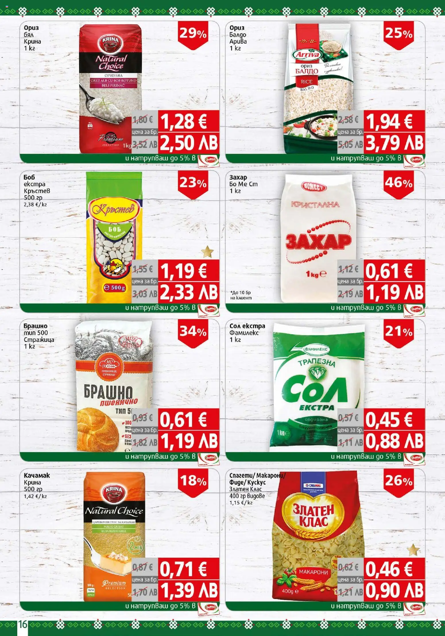 {H1} | Страница: 16 | Продукти: Ориз, Захар, Макарони, Брашно