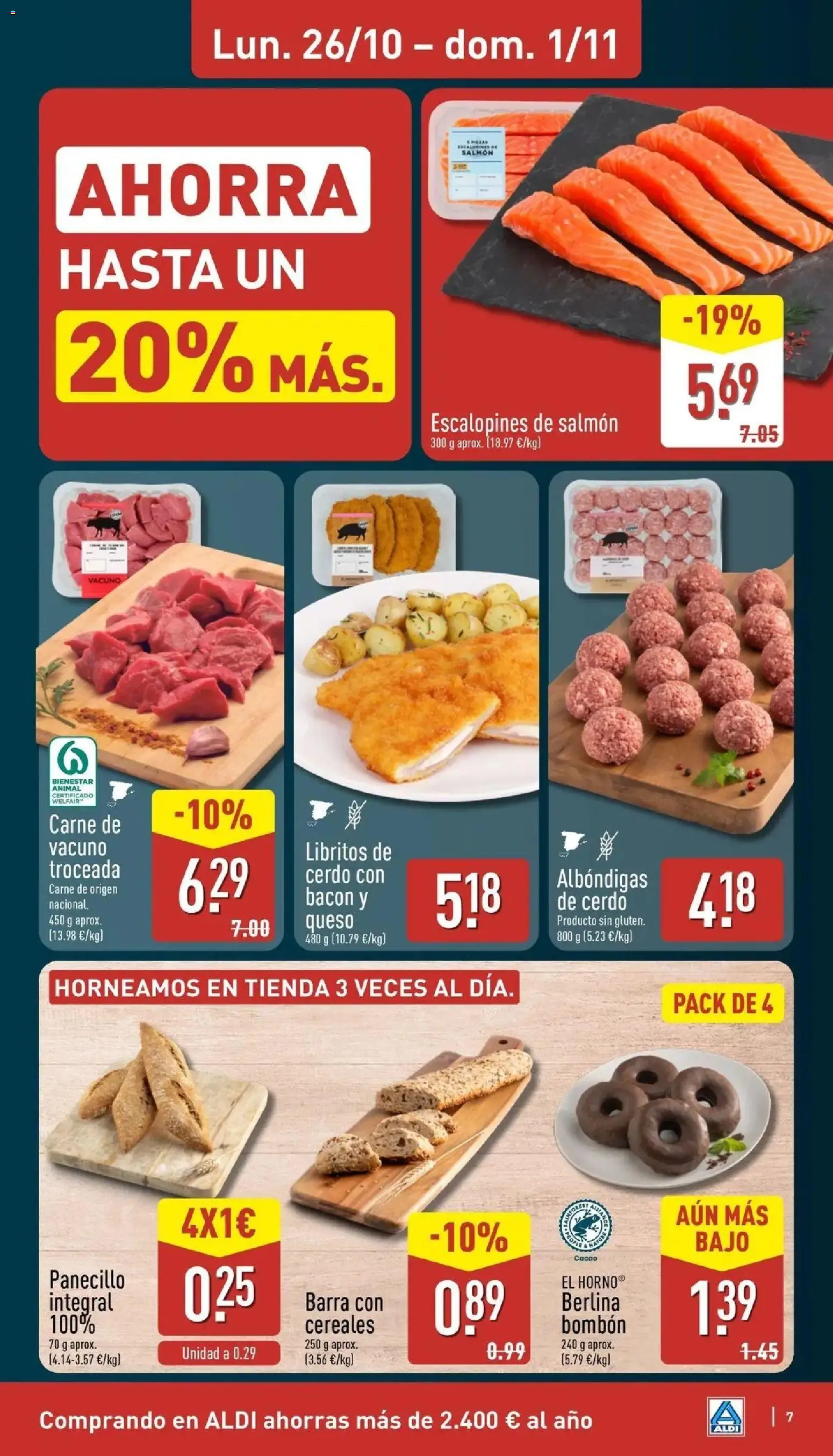 Aldi - Qué poco cuesta comprar bien │ válido desde el 26/10/2026 | Página: 7 | Productos: Queso, Dónut, Carne, Cacao