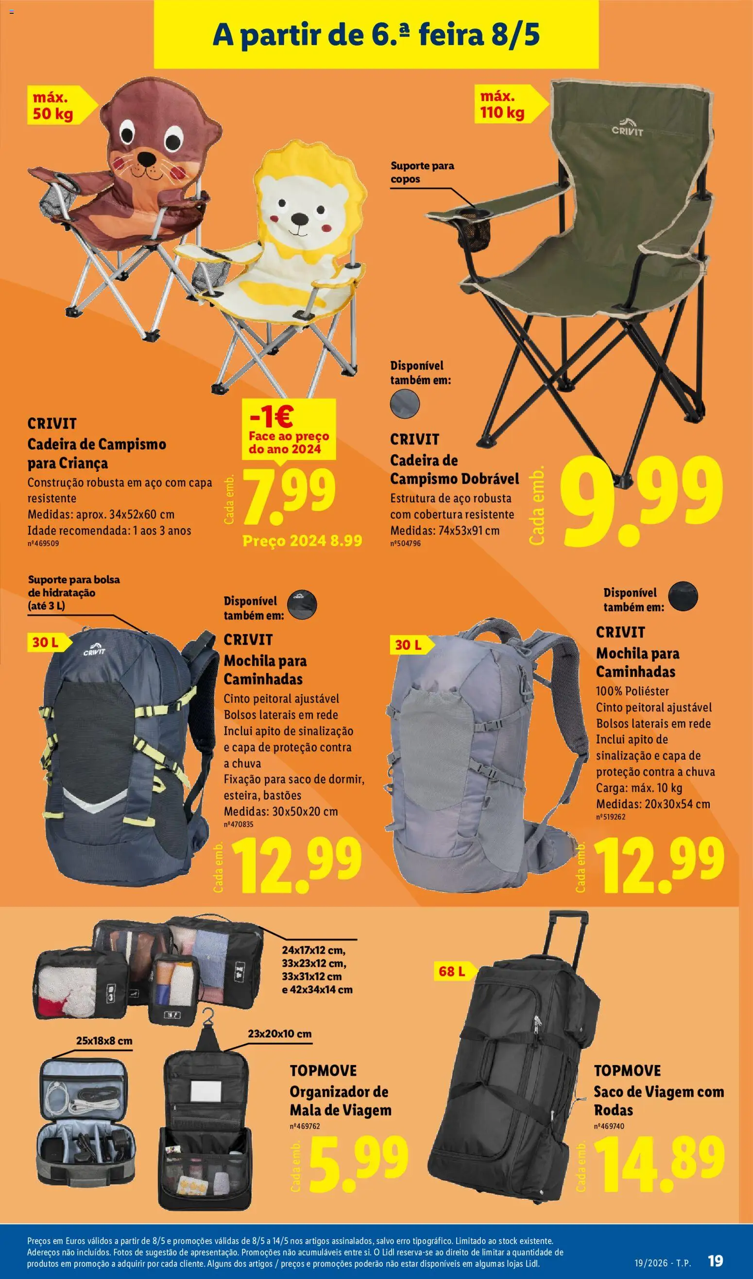 Lidl Novidades │ válido de 04.05.2026 | Página: 19 | Produtos: Mochila, Mala de viagem, Copos, Apito