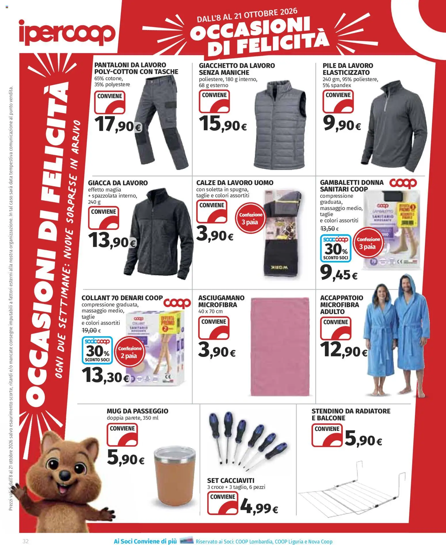 Volantino Ipercoop del 08/10/2026 | Pagina: 32 | Prodotti: Giacca, Collant, Stendino, Asciugamano