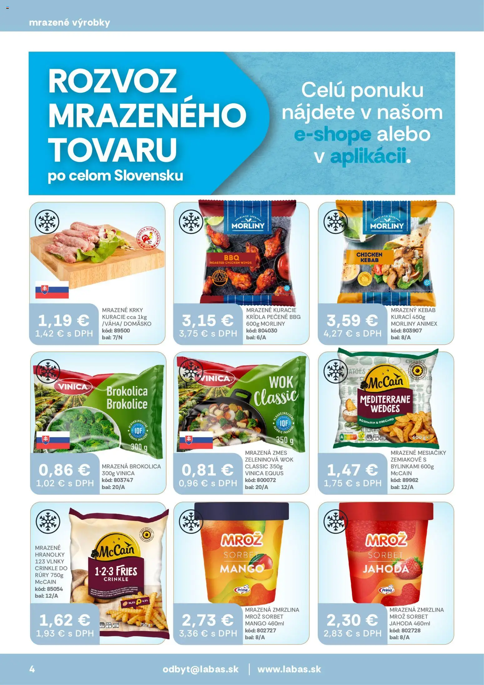 Nové Labaš akcie – leták je platný od 08.05.2026 | Strana: 4 | Produkty: Zmrzlina, Sorbet, Brokolica, Mango