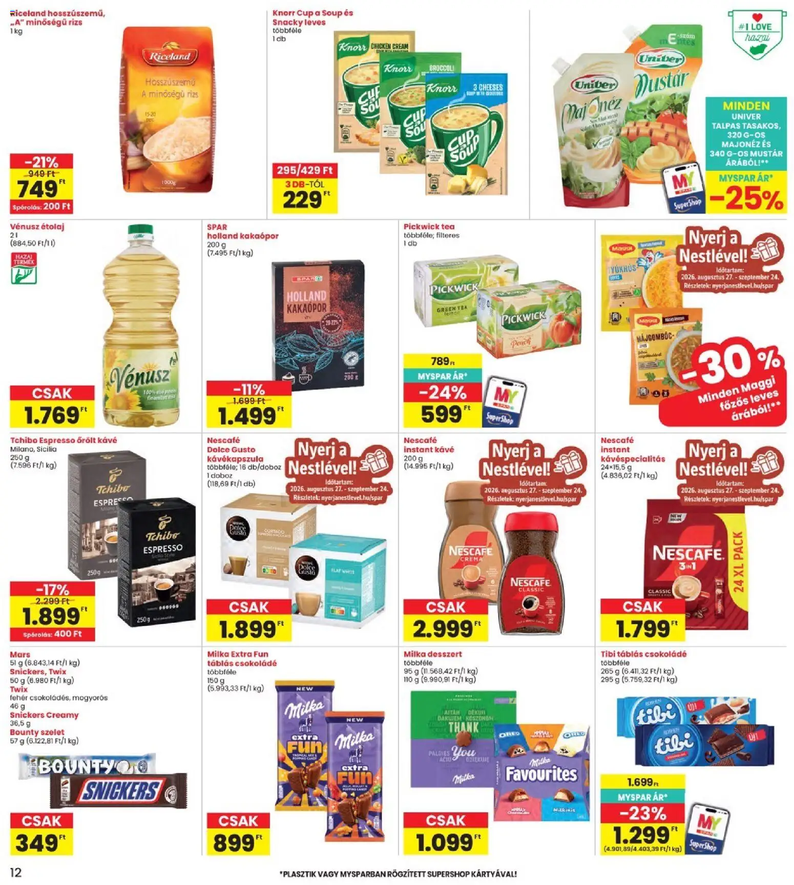 Interspar akciós ujság - amely érvényes a következő dátumtól: 2026.08.27. | Oldal: 12 | Termékek: Mars, Twix, Bounty, Univer