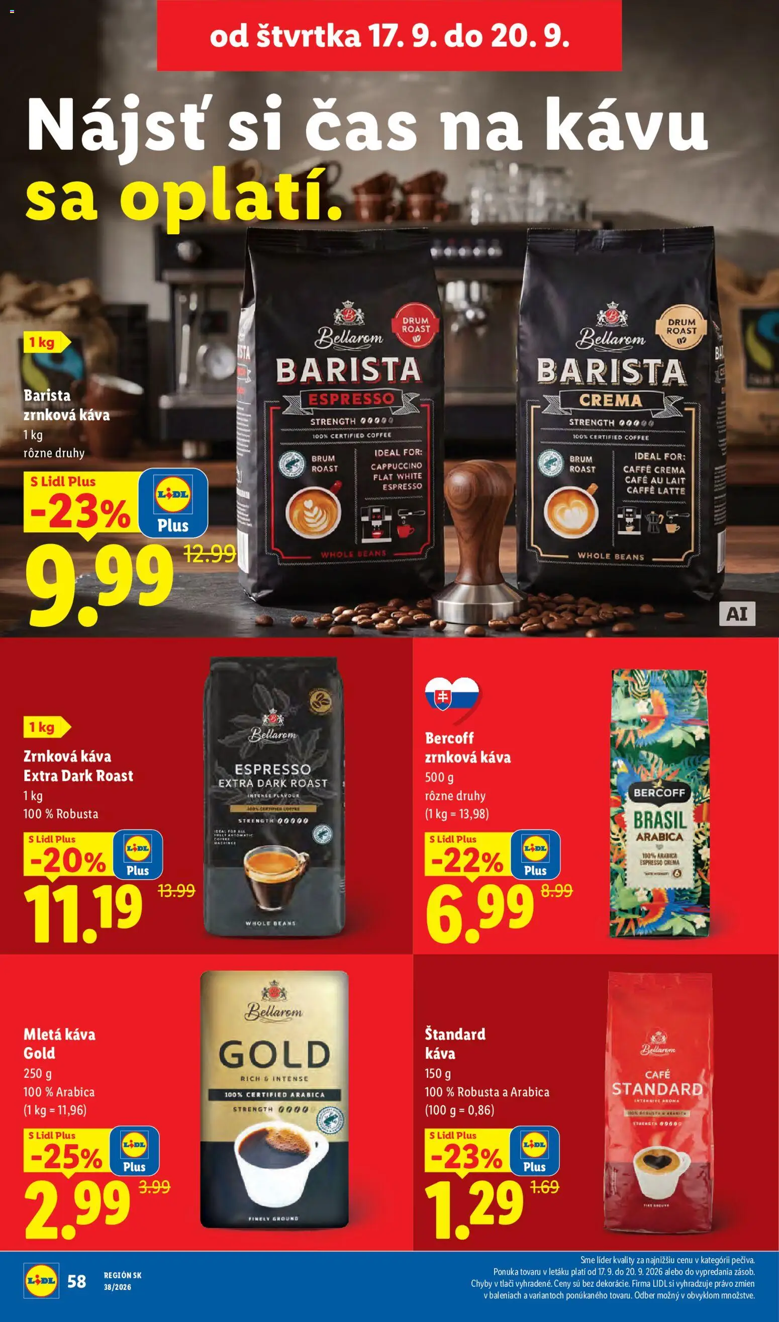 Nové Lidl akcie – leták je platný od 14.09.2026 | Strana: 74 | Produkty: Káva, Barista, Zrnková káva 1 kg, Zrnková káva