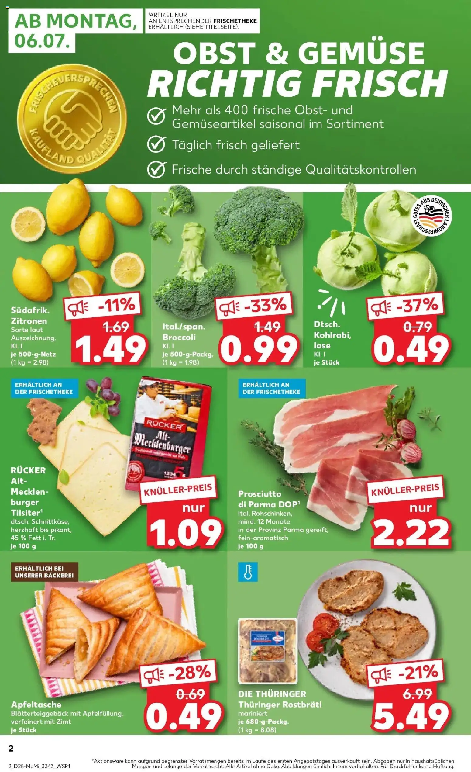 Kaufland Kaufland: Mo-Mi Der Wochenstart – gültig ab 05.07.2026 | Seite: 2 | Produkte: Bäckerei, Burger, Gemüse, Obst