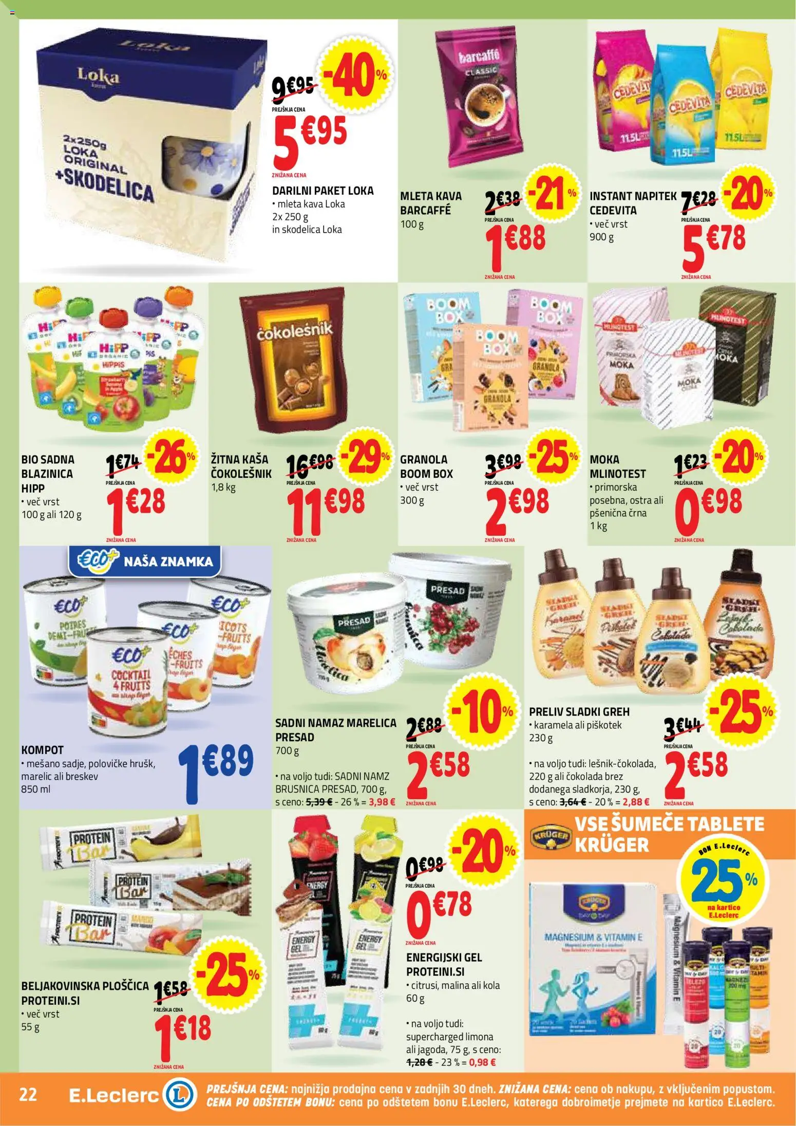 Novi E.leclerc katalog ponudbe – veljaven od 05.08.2026 | Stran: 22 | Izdelki: Moka, Čokolešnik, Beljakovinska ploščica, Limona