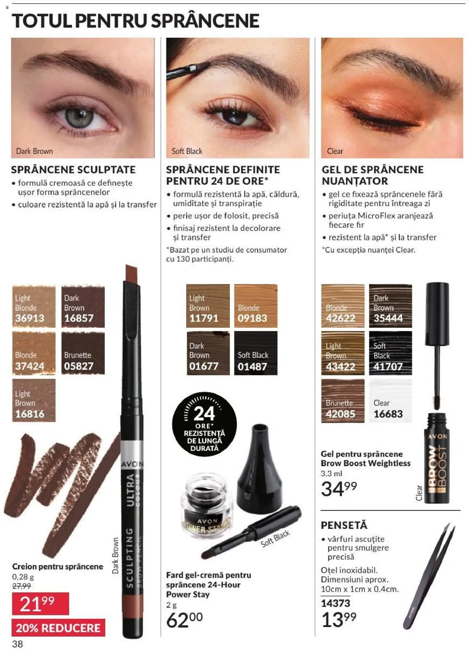 Noul catalog Avon – valabil de la 01.08.2026 | Pagină: 38 | Produse: Pensetă, Perie, Apă