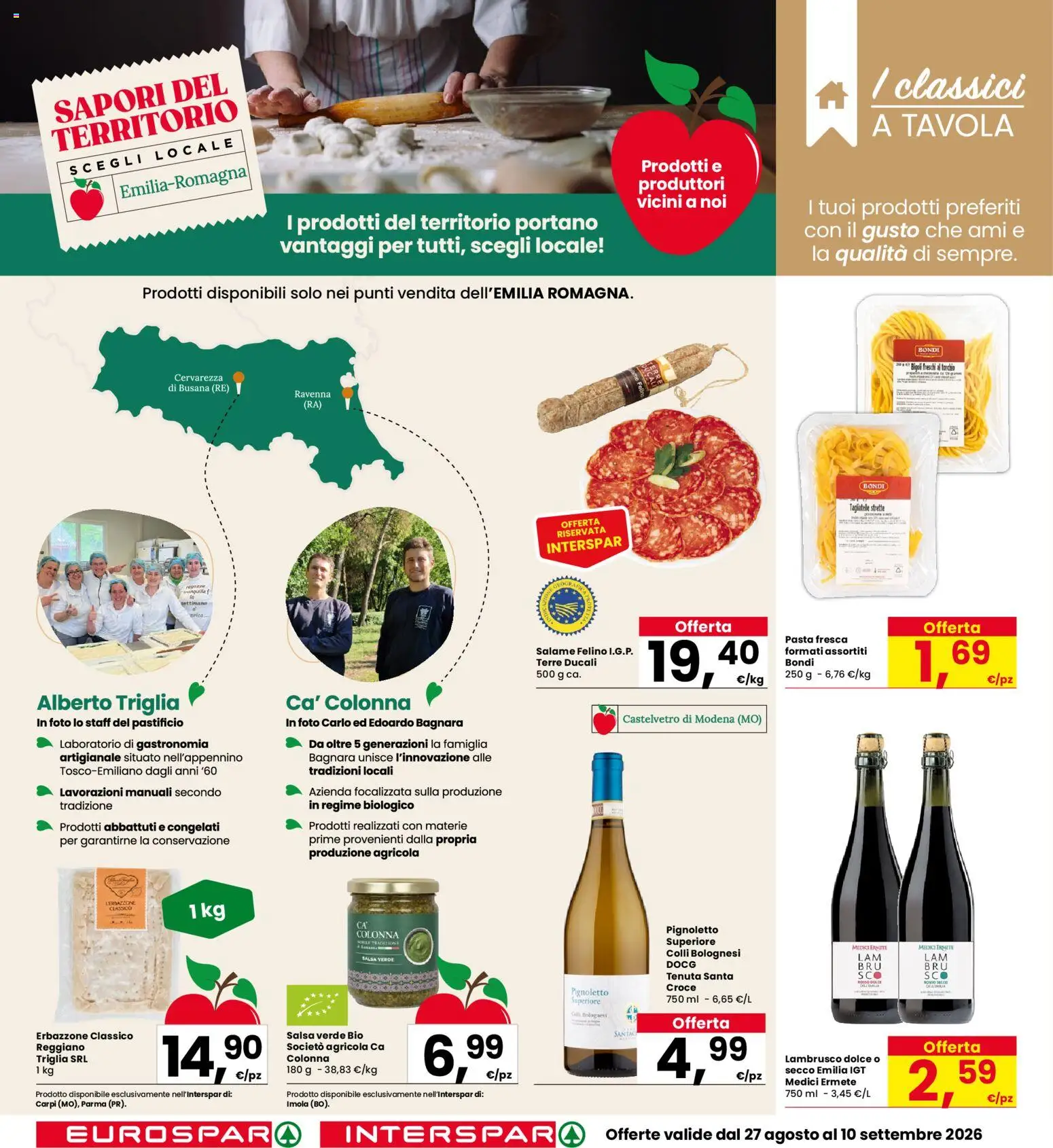 Volantino Interspar del 27/08/2026 | Pagina: 8 | Prodotti: Salame, Salsa, Pasta, Lambrusco