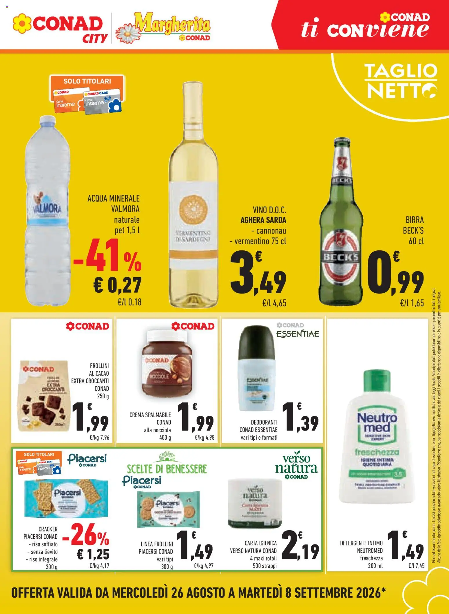 Volantino Conad del 26/08/2026 | Pagina: 9 | Prodotti: Birra Beck's, Crema, Acqua, Taglio