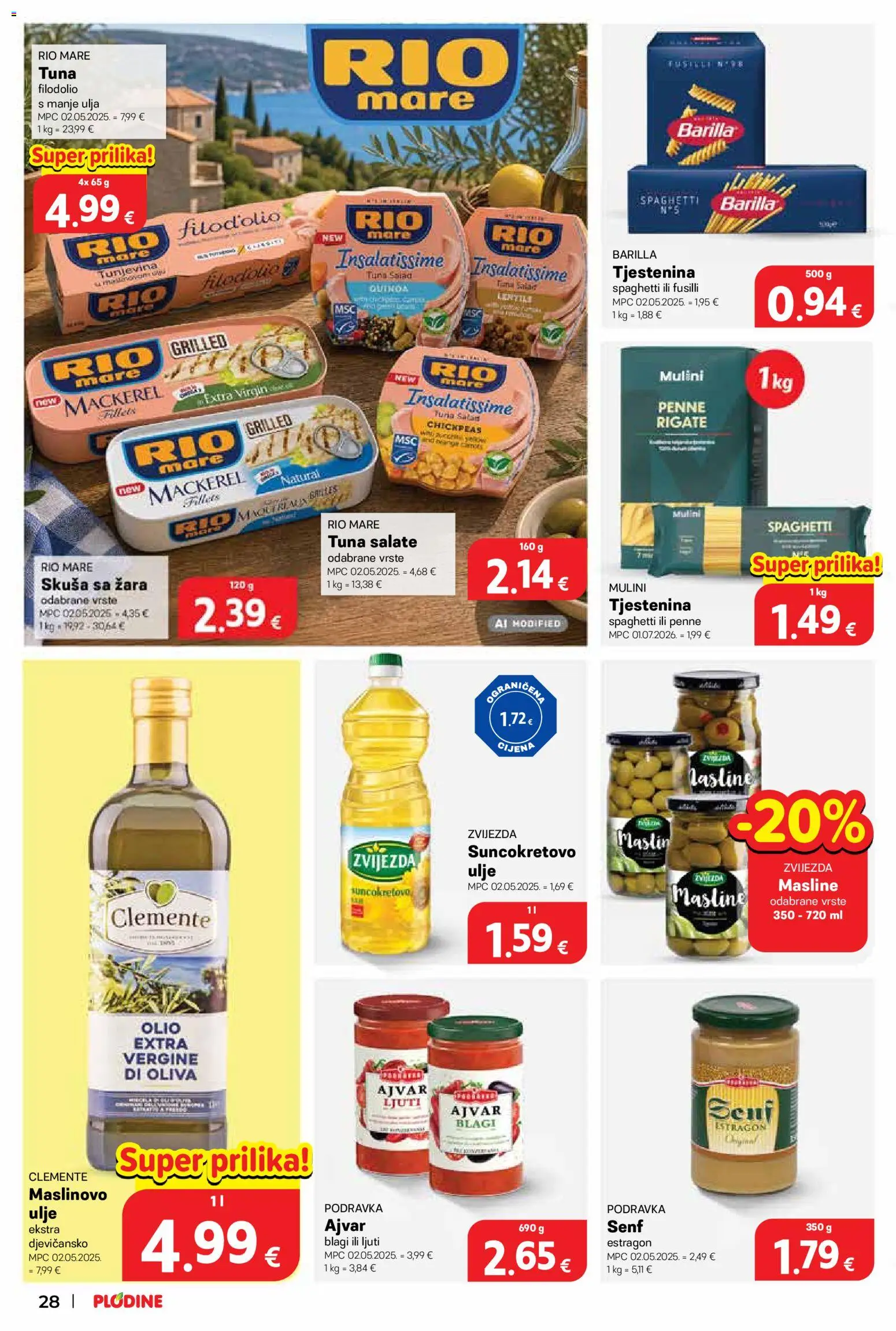 Plodine katalog | vrijedi od 02.09.2026 | Stranica: 28 | Proizvodi: Rio Mare, Ulje, Maslinovo ulje, Pasta