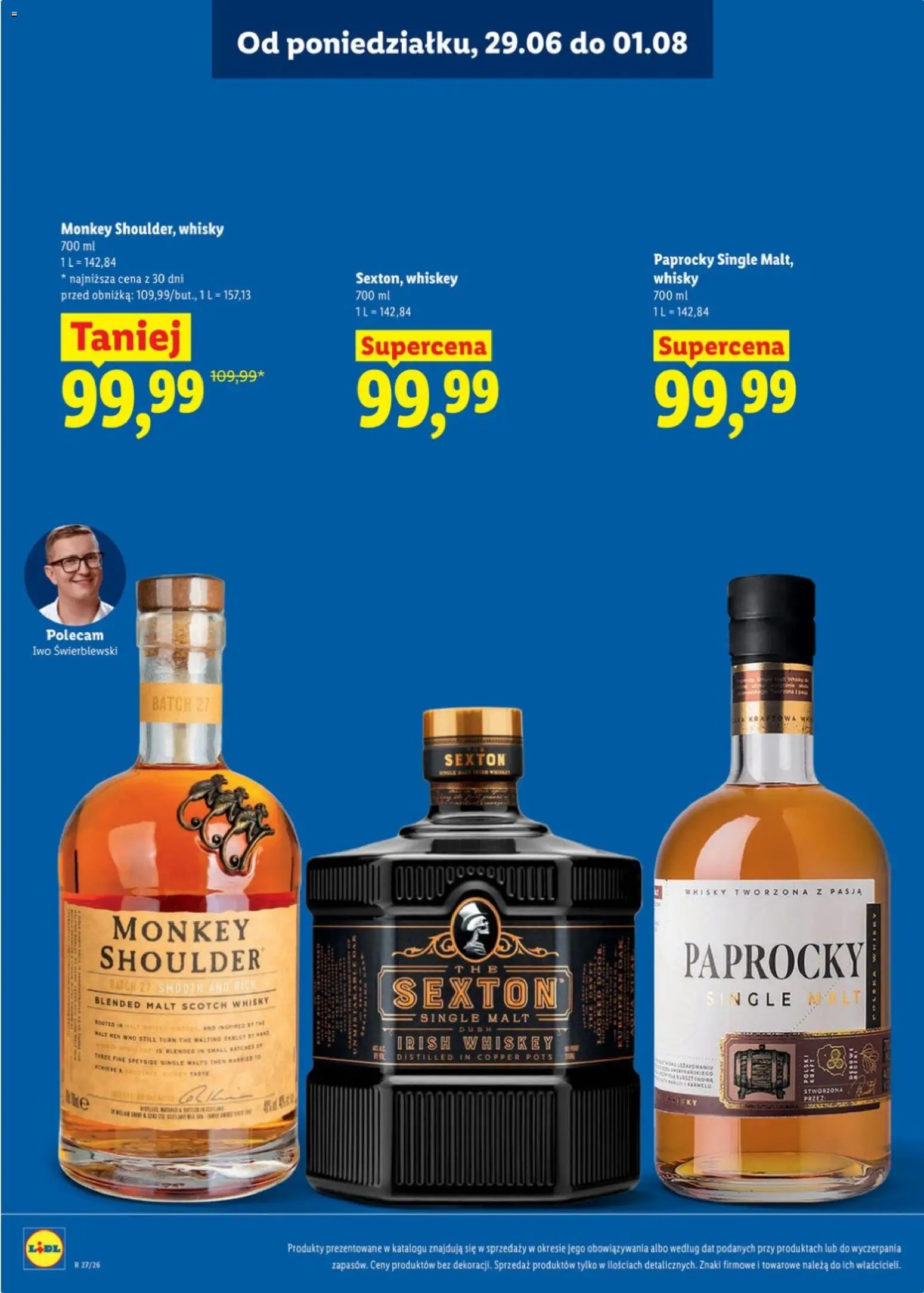 Lidl Katalog alkoholi mocnych od 29.06.2026 | Strona: 9 | Produkty: Whisky Single Malt, Monkey shoulder, Whisky