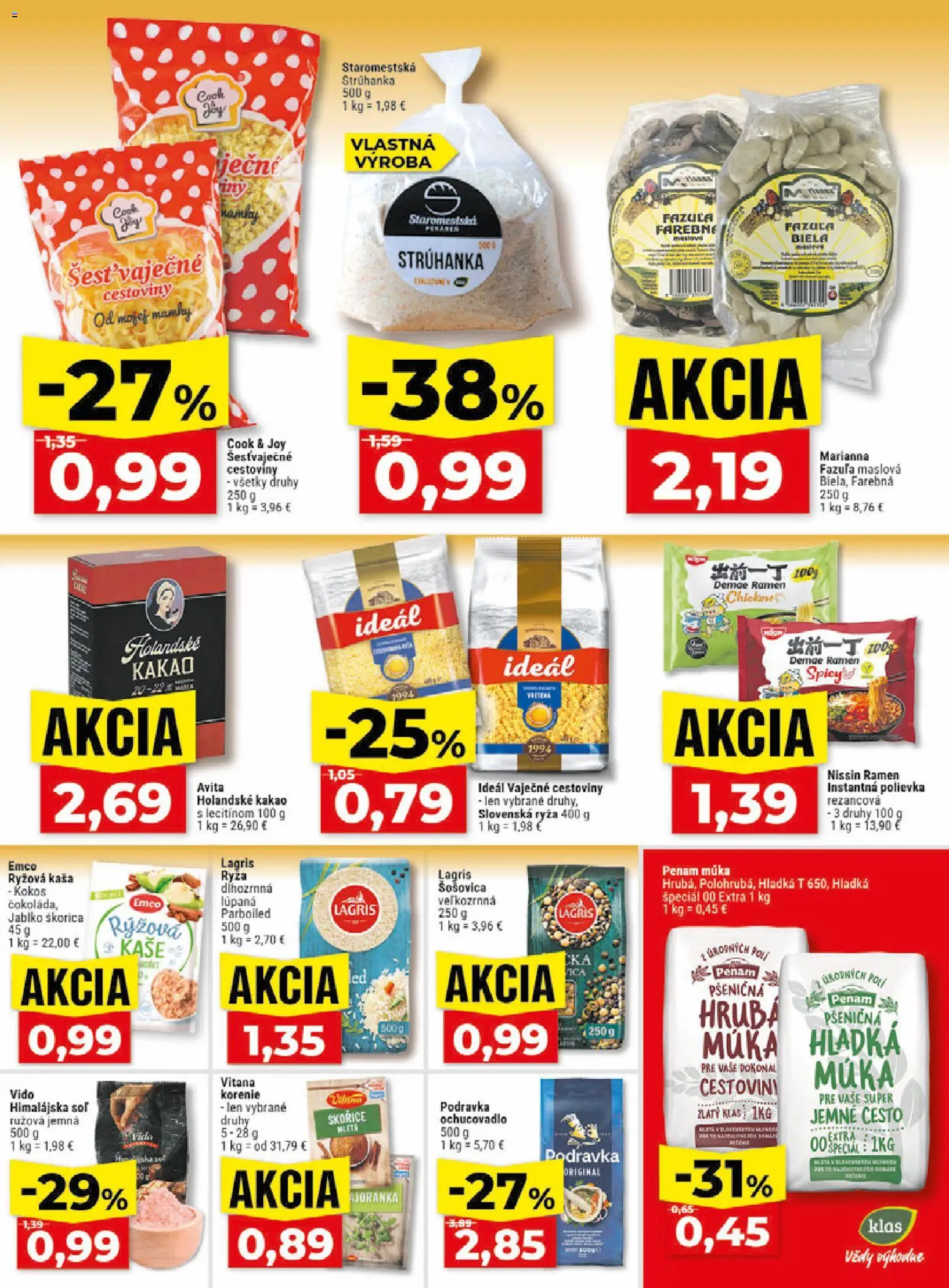 Nové Klas akcie – leták je platný od 08.06.2026 | Strana: 14 | Produkty: Ryža, Šošovica, Korenie, Kakao