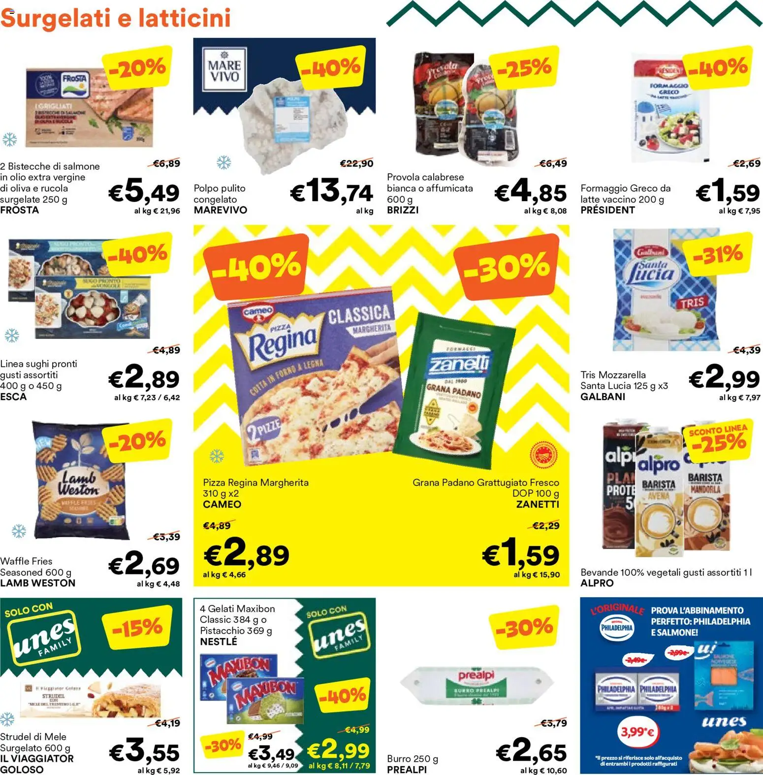 Volantino Unes del 23/09/2026 | Pagina: 2 | Prodotti: Rucola, Bevande, Formaggio, Forno
