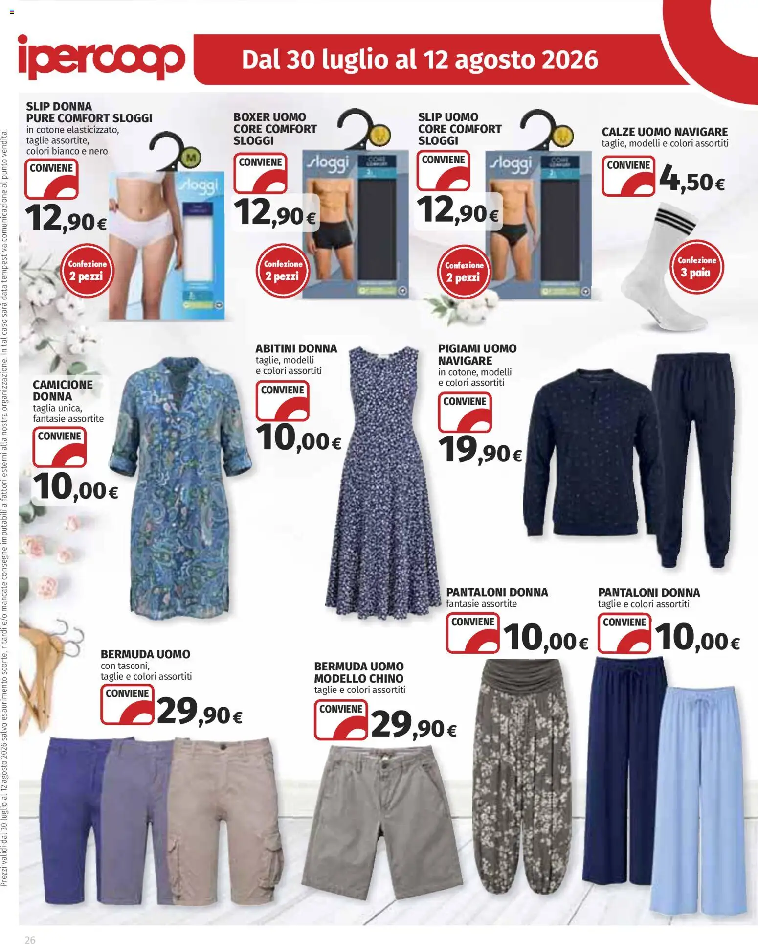 Volantino Ipercoop del 30/07/2026 | Pagina: 26 | Prodotti: Pantaloni, Boxer, Bermuda, Data