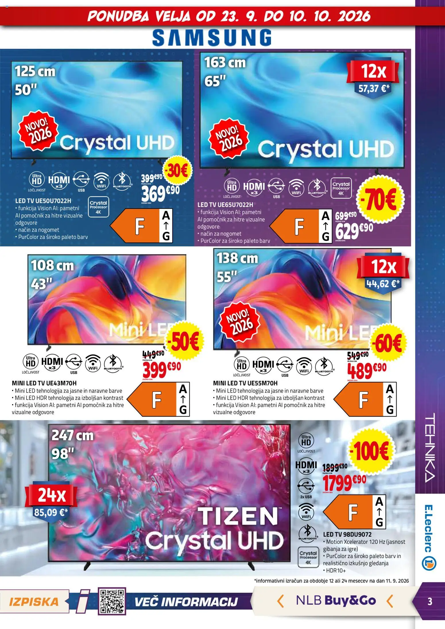 Novi E.leclerc katalog ponudbe – veljaven od 23.09.2026 | Stran: 3 | Izdelki: Tv, Usb, Led tv