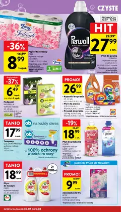 Pogląd oferty "Intermarche gazetka" - ważna od 30.07.2026 | Strona: 38 | Produkty: Tampony, Podpaski, Kapsułki do prania, Fairy