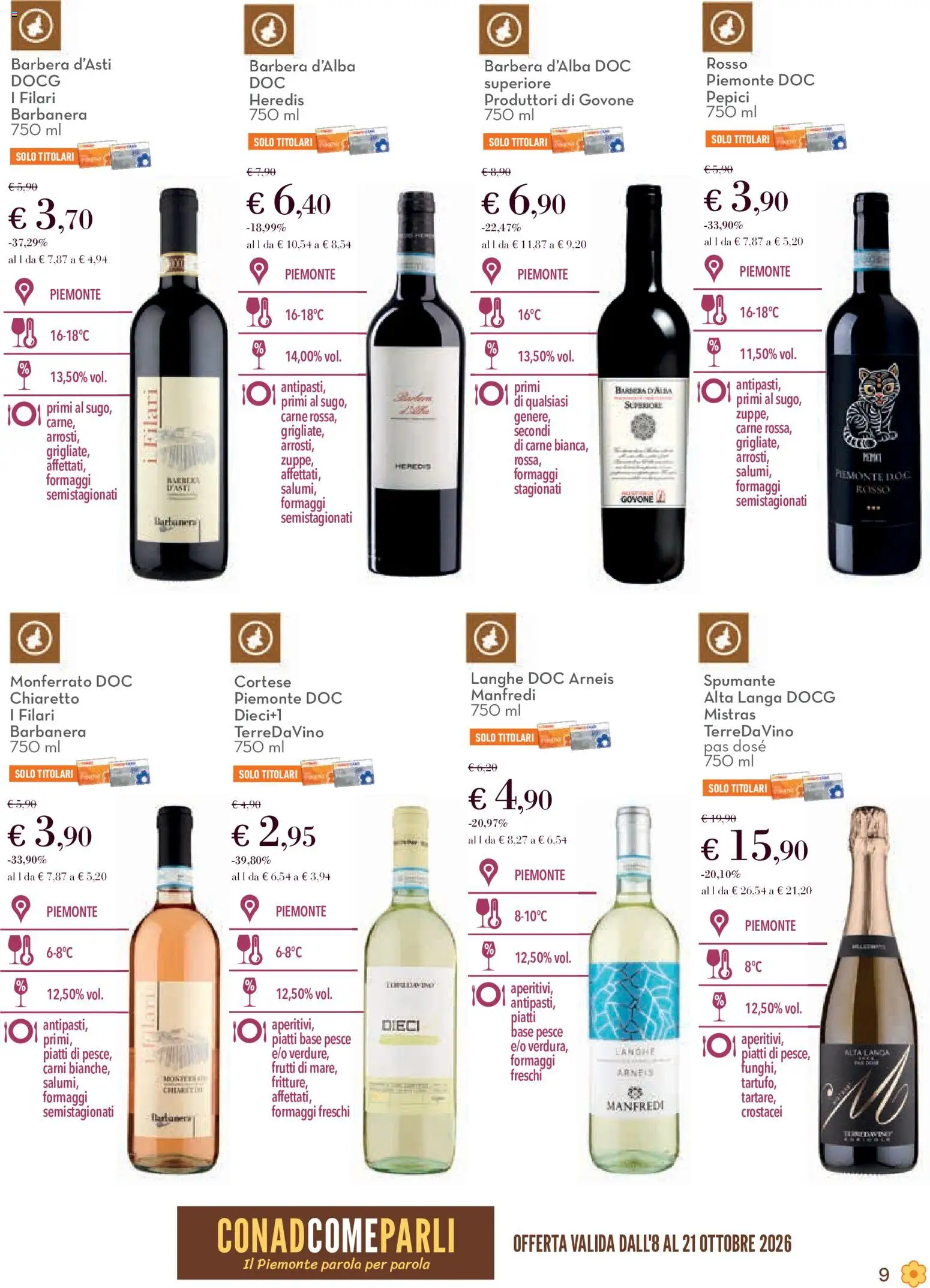 Volantino Conad del 08/10/2026 | Pagina: 9 | Prodotti: Pesce, Piatti, Spumante, Carne