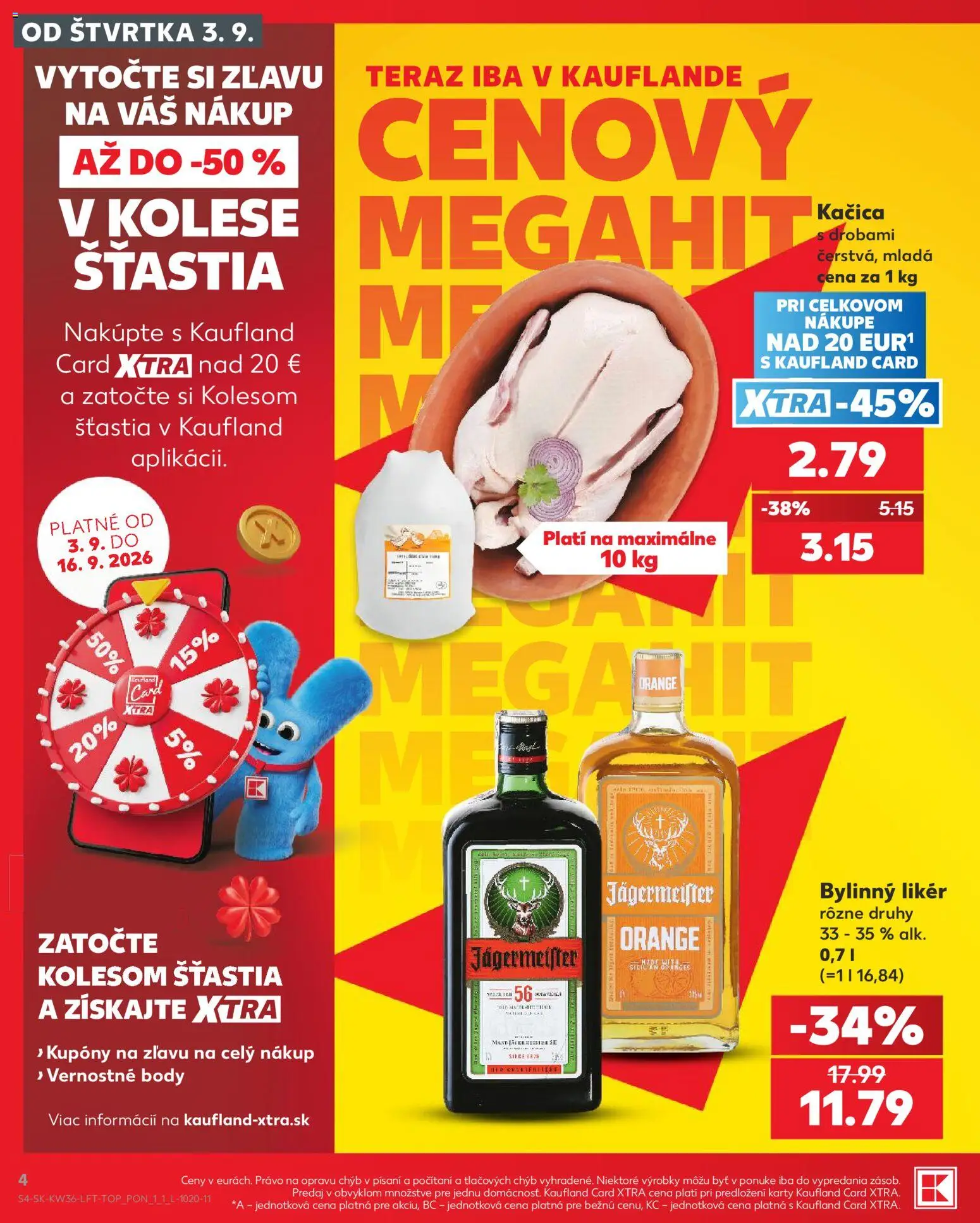 Nové Kaufland akcie – leták je platný od 03.09.2026 | Strana: 4 | Produkty: Jägermeister, Kačica, Bylinný likér