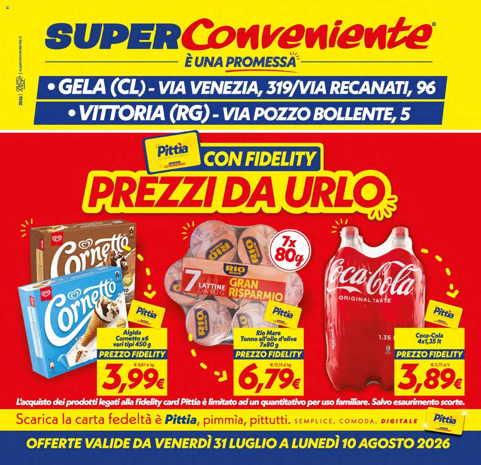 Volantino SuperConveniente del 31/07/2026 | Pagina: 1 | Prodotti: Cornetto, Tonno, Coca Cola