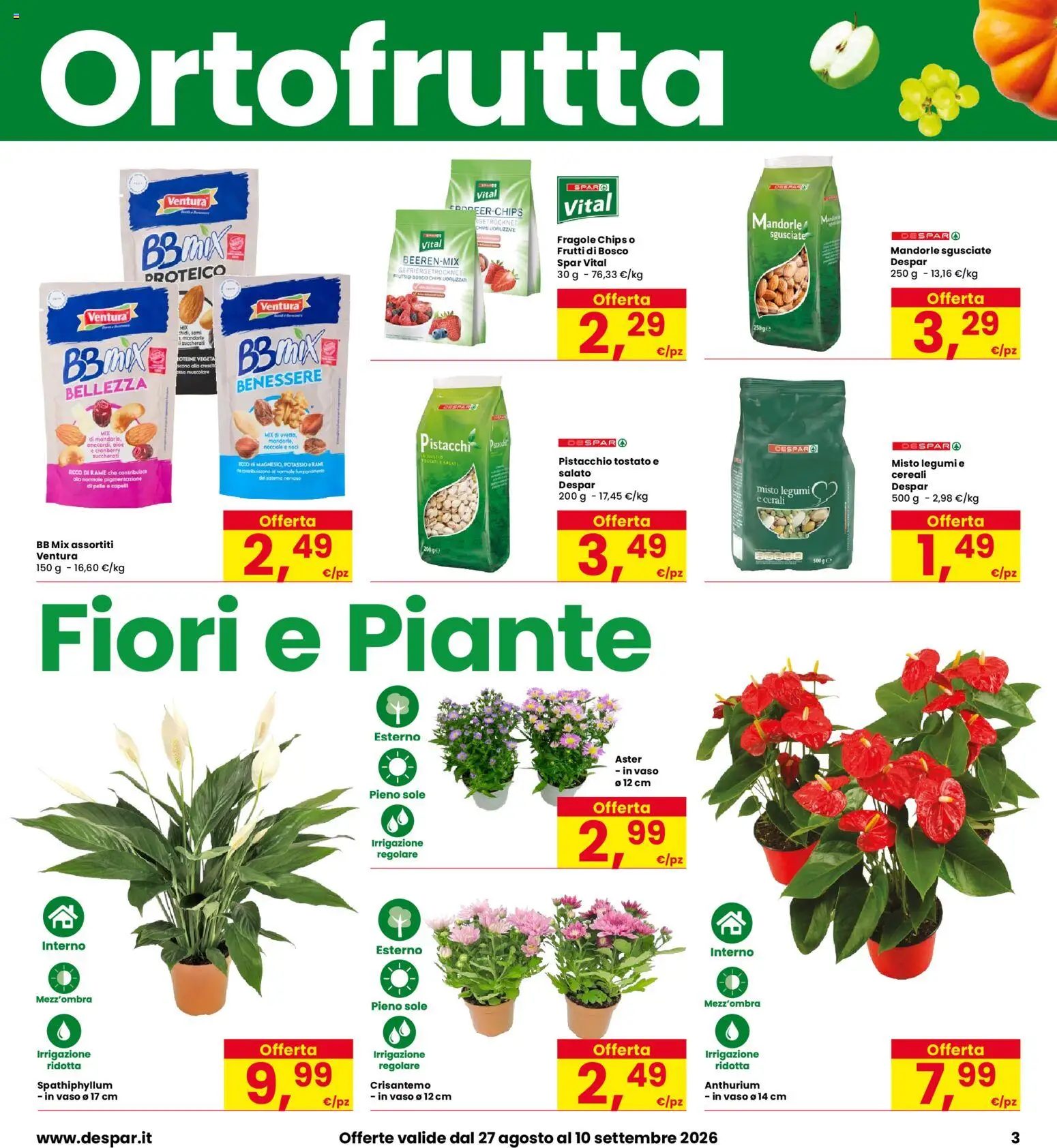 Volantino Eurospar del 27/08/2026 | Pagina: 3 | Prodotti: Fragole, Rame, Fiori, Vaso