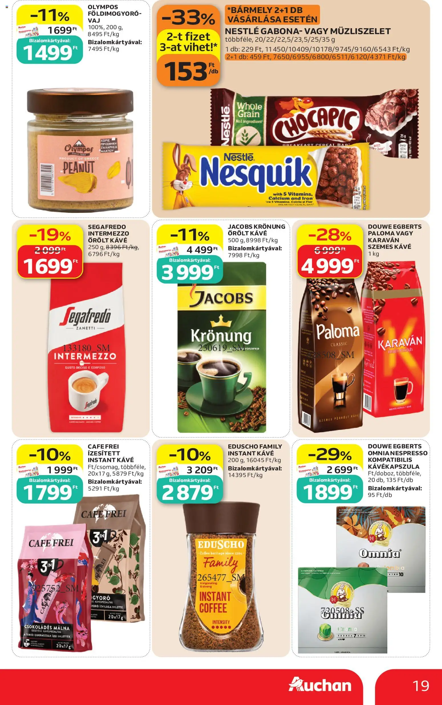 Auchan akciós ujság - amely érvényes a következő dátumtól: 18.06.2026 | Oldal: 19 | Termékek: Kávé, Szemes kávé, Őrölt kávé, Instant kávé