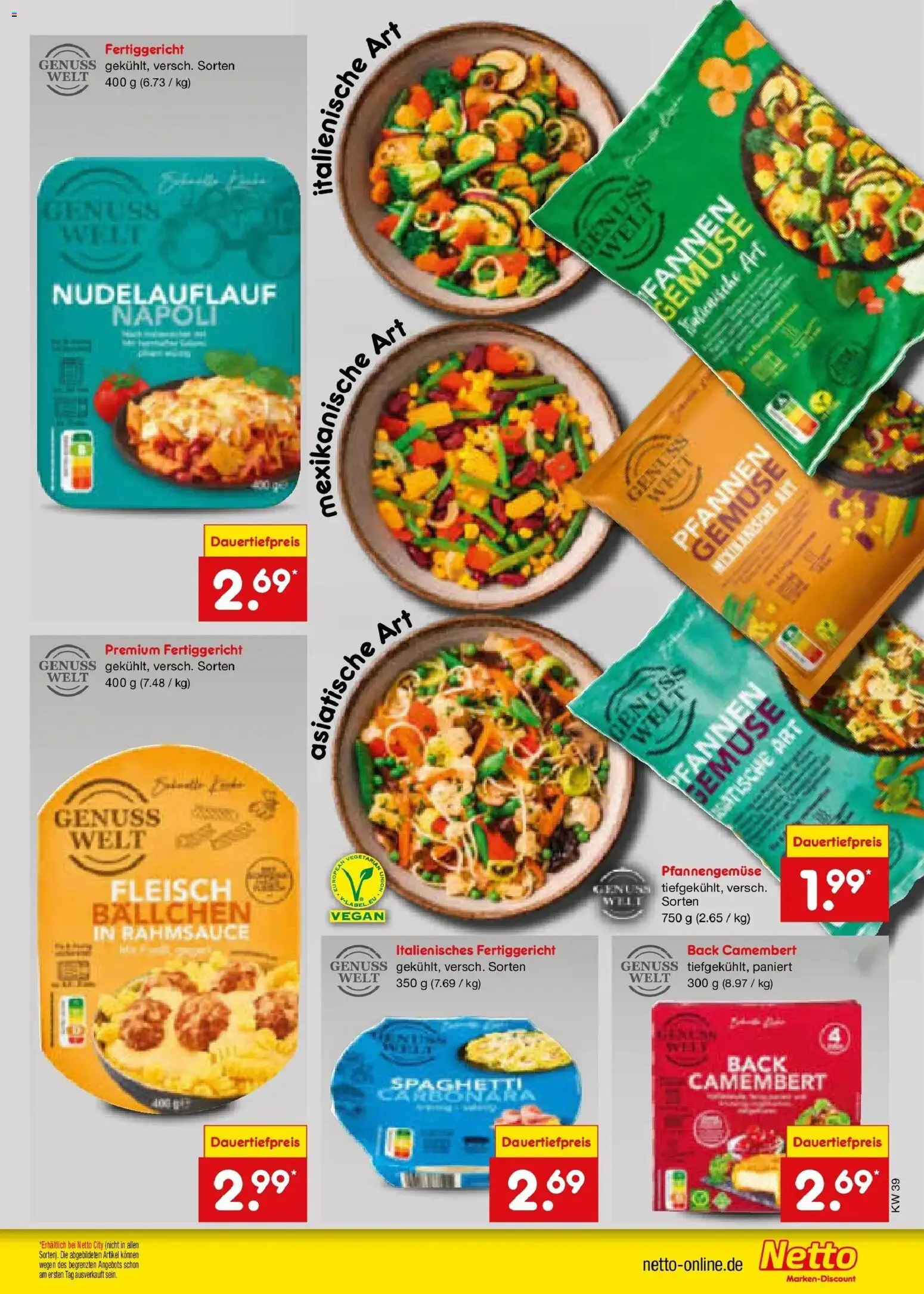 Netto Marken-Discount Prospekt Amberg – gültig ab 21.09.2026 | Seite: 15 | Produkte: Spaghetti, Camembert, Gemüse, Fleisch
