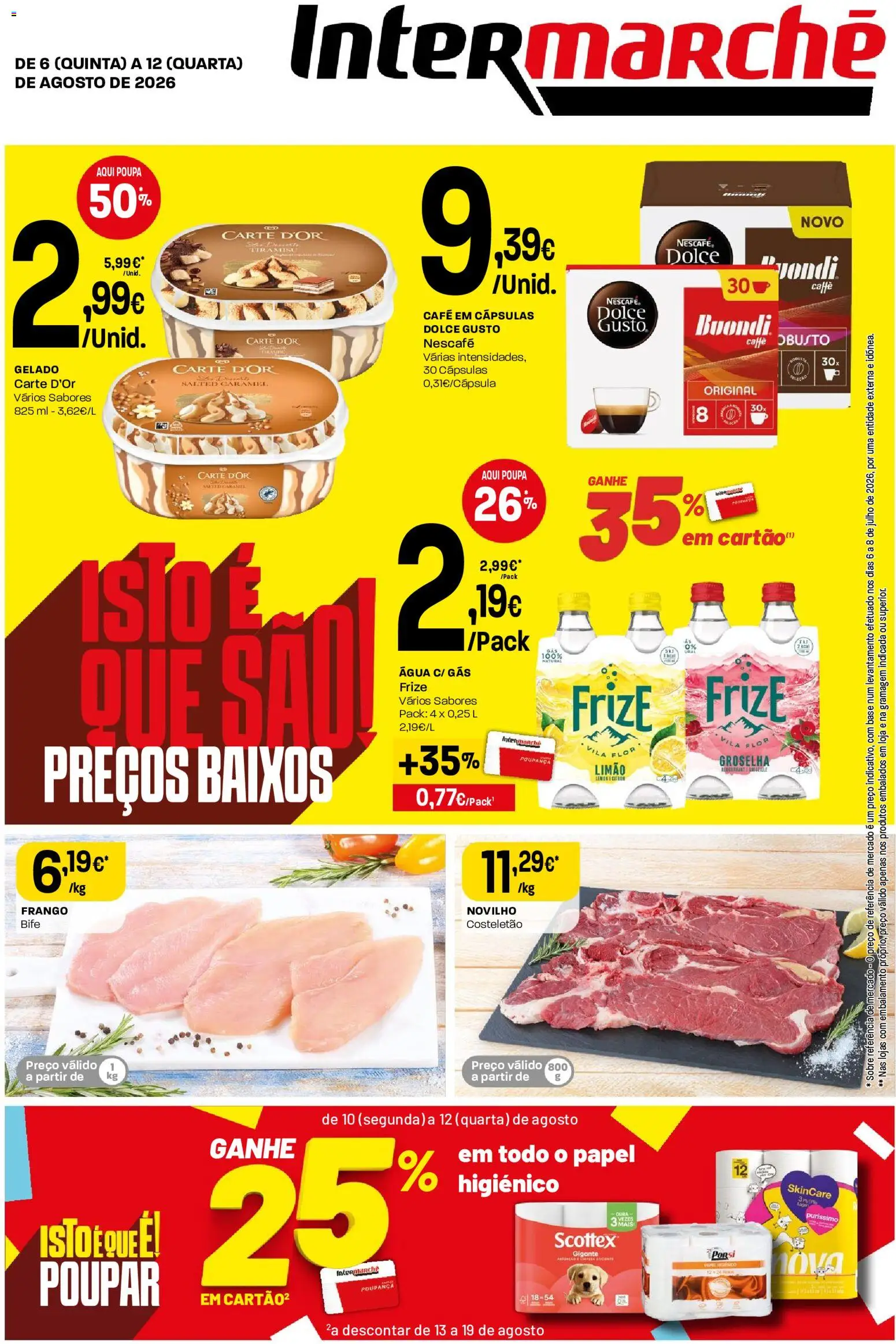 Intermarché Folheto Contact │ válido de 06/08/2026 | Página: 1 | Produtos: Agua, Frango, Gelado, Dolce gusto