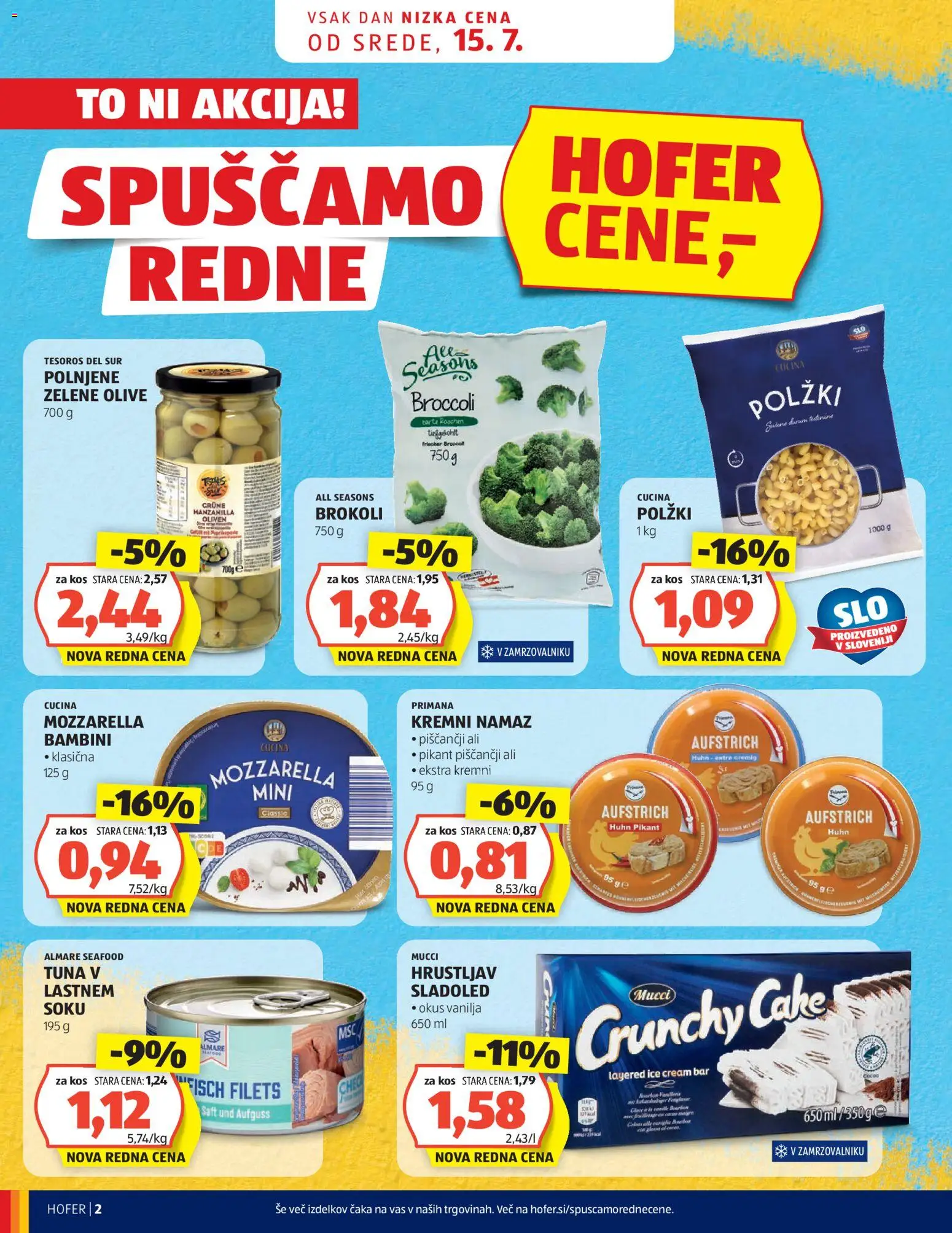 Hofer SI katalog | vrijedi od 15.07.2026 | Stranica: 2 | Proizvodi: Mozzarella, Sladoled, Tuna, Namaz
