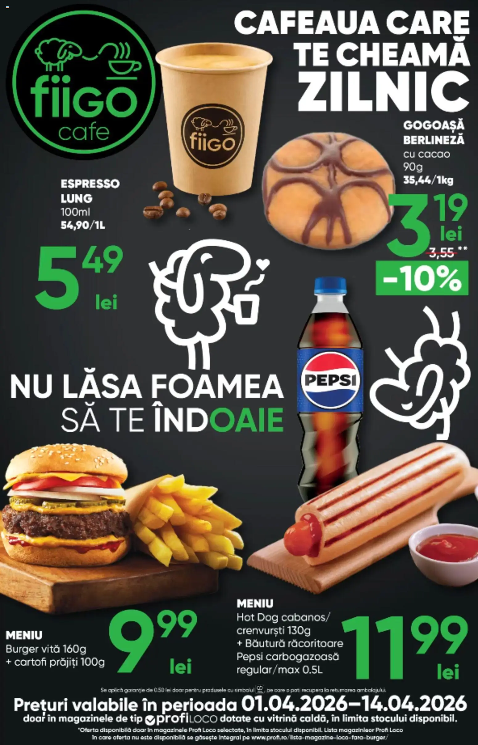 Noul catalog Profi – valabil de la 01.04.2026 | Pagină: 16 | Produse: Divan, Cacao, Burger, Cartofi
