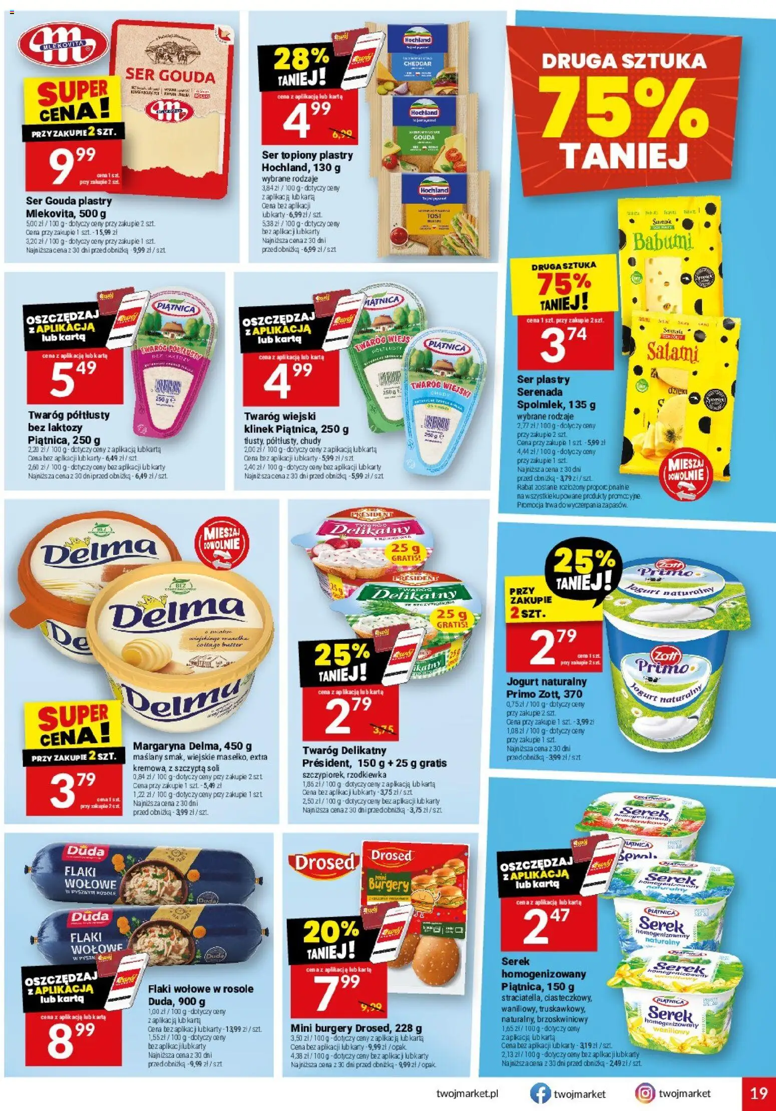 Twój Market gazetka od 23.09.2026 | Strona: 19 | Produkty: Serek homogenizowany, Piątnica, Flaki, Cheddar