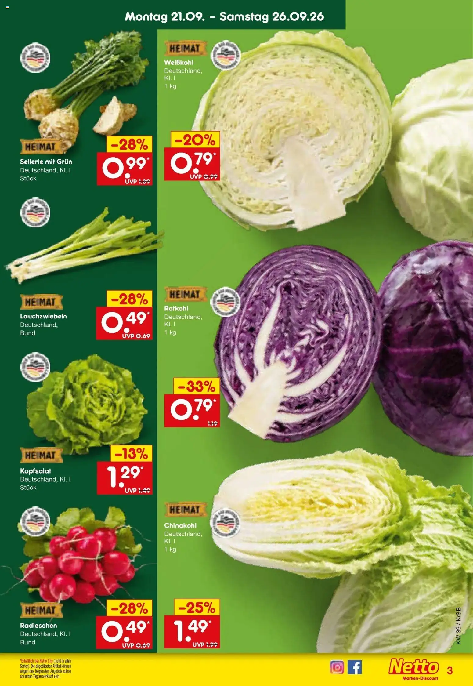 Netto Marken-Discount Prospekt Baesweiler – gültig ab 21.09.2026 | Seite: 9 | Produkte: Rotkohl, Chinakohl