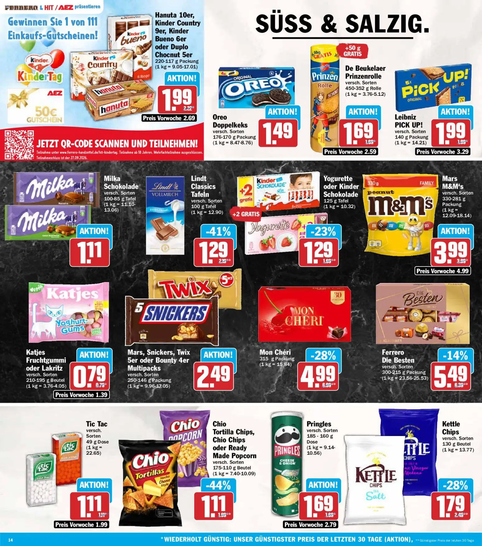 AEZ Prospekt – gültig ab 14.09.2026 | Seite: 14 | Produkte: Tortillas, Milka, Chips, Kinder country