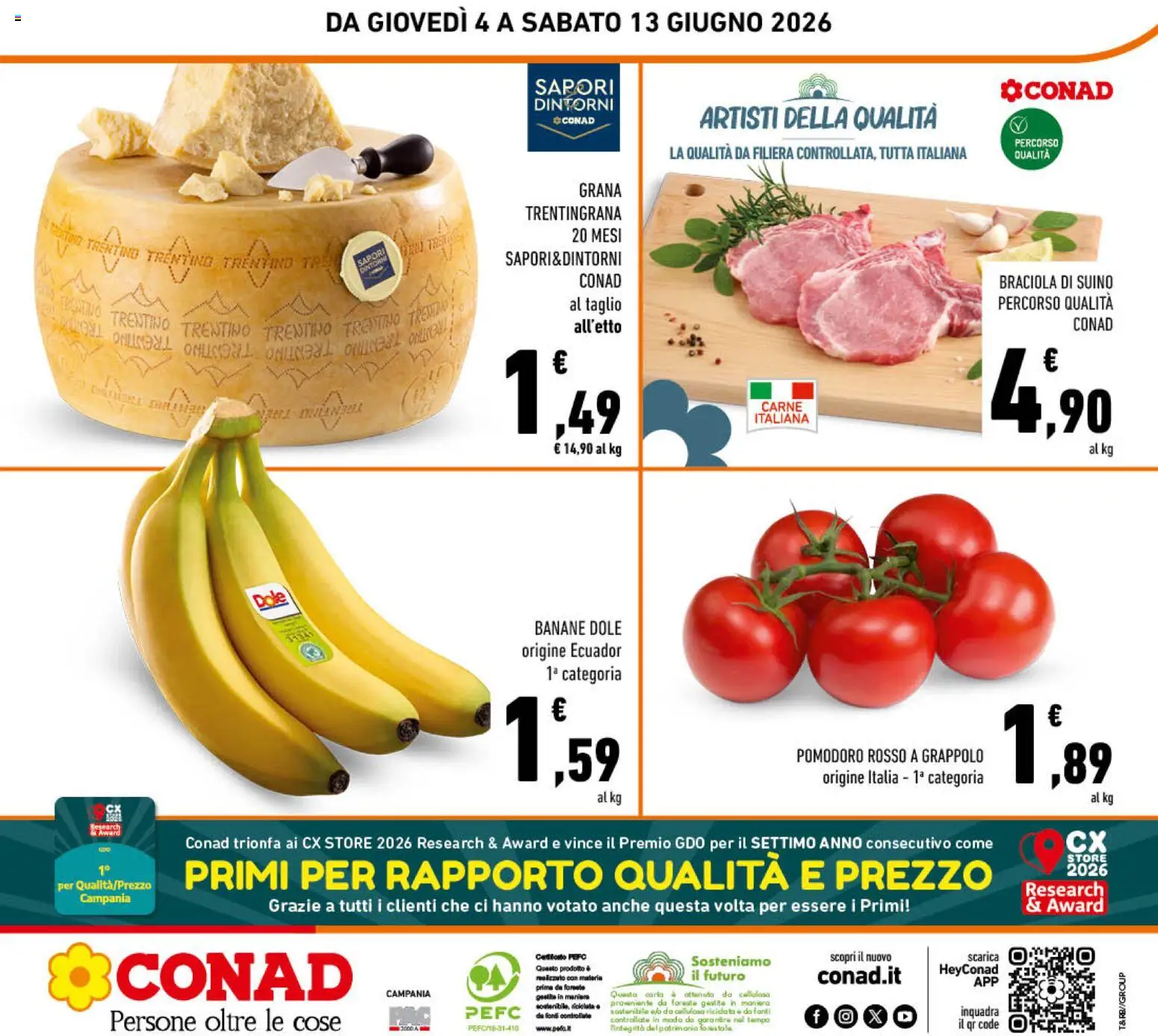 Volantino Conad del 04.06.2026 | Pagina: 24 | Prodotti: Banane, Suino, Pomodoro