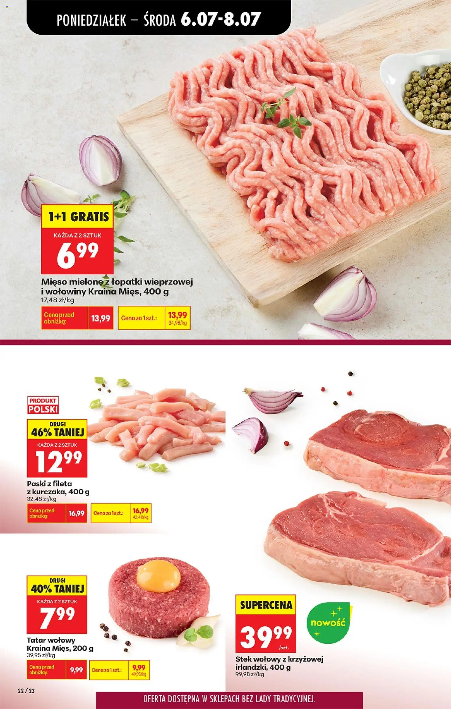 Biedronka gazetka od poniedziałku od 06.07.2026 | Strona: 30 | Produkty: Tatar wołowy, Kraina mięs, Mięso mielone, Tatar