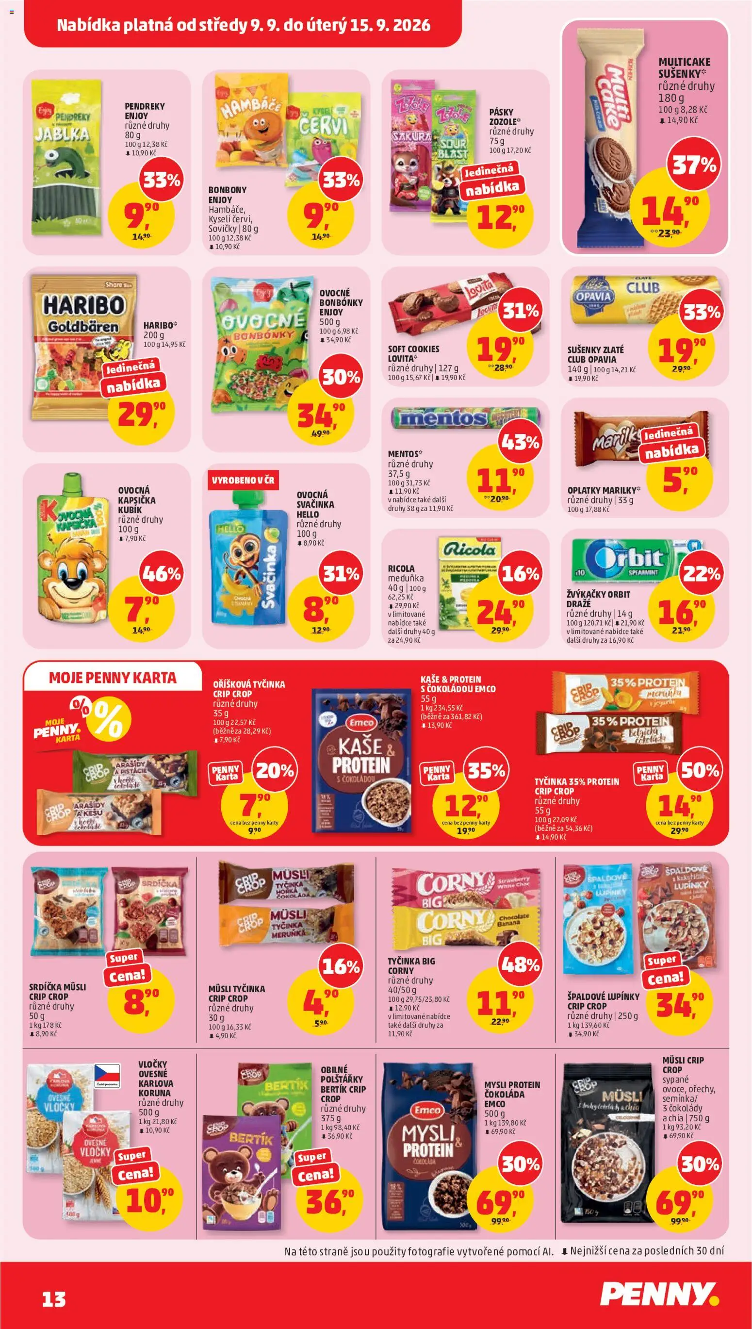 Penny Market leták od 09.09.2026 | Strana: 13 | Produkty: Čokoláda, Cookies, Karty, Müsli tyčinka