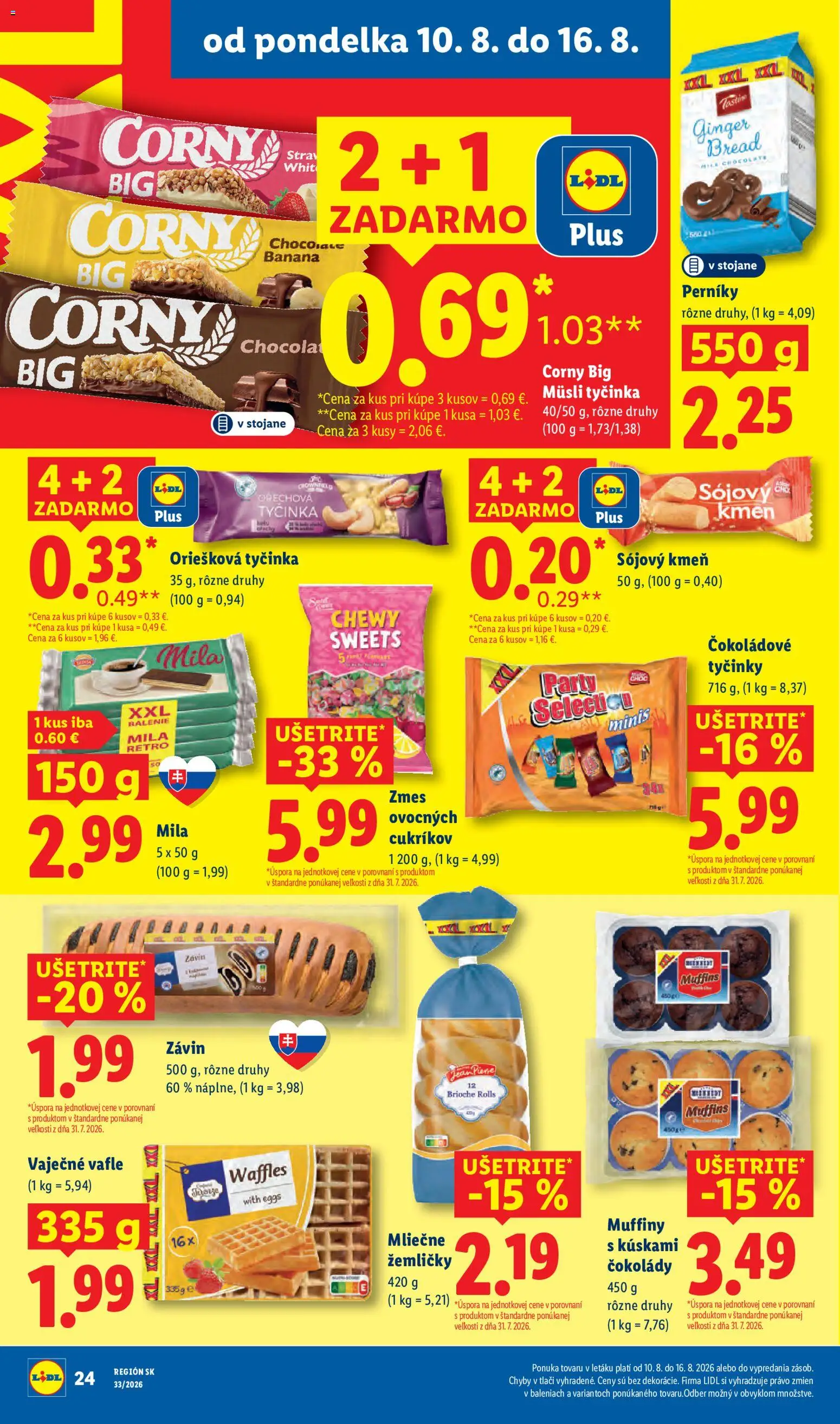 Nové Lidl akcie – leták je platný od 10.08.2026 | Strana: 28 | Produkty: Muffiny, Müsli, Müsli tyčinka, Vafle