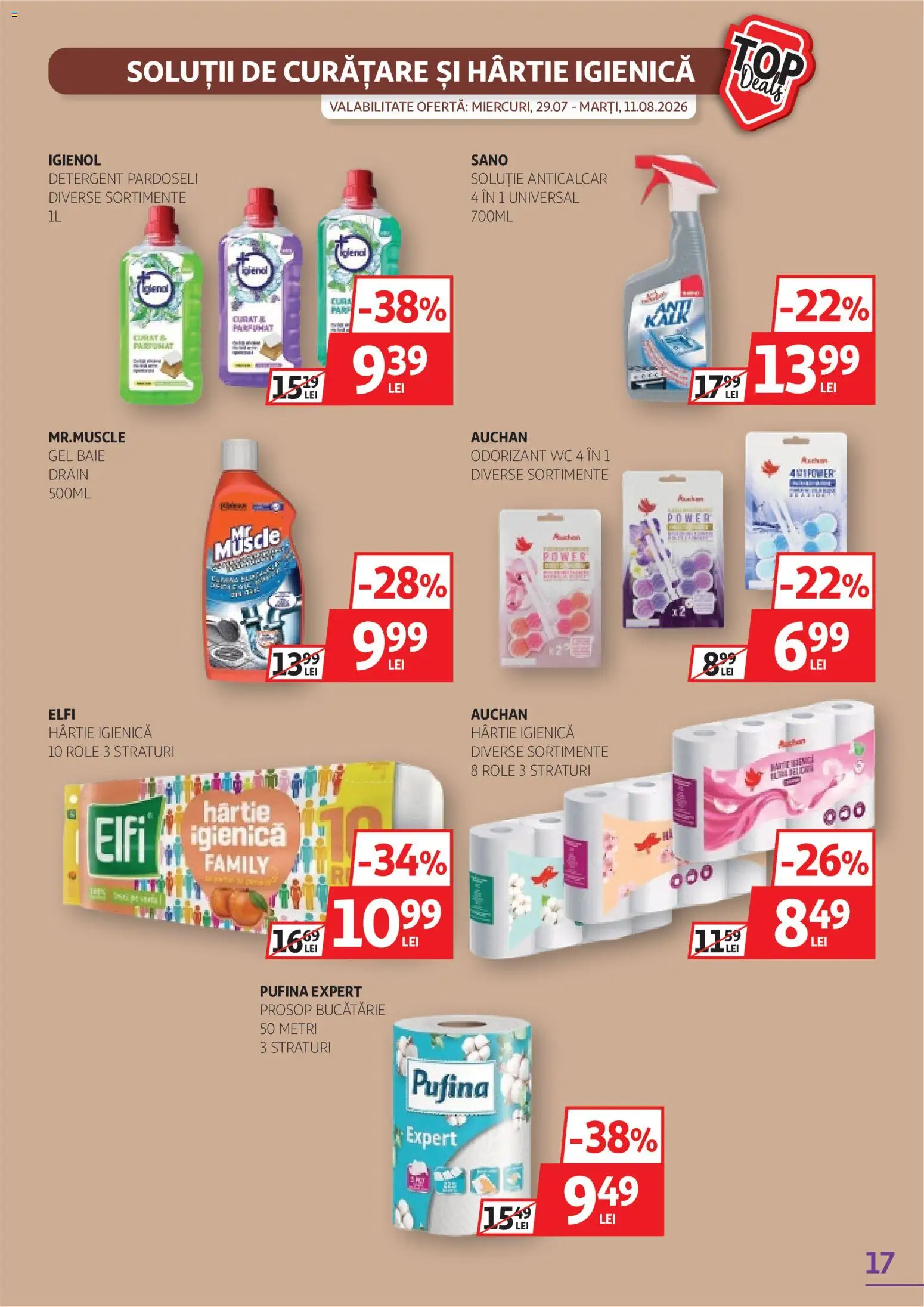 Noul catalog Auchan – valabil de la 29.07.2026 | Pagină: 17 | Produse: Bucătărie, Role, Detergent, Power