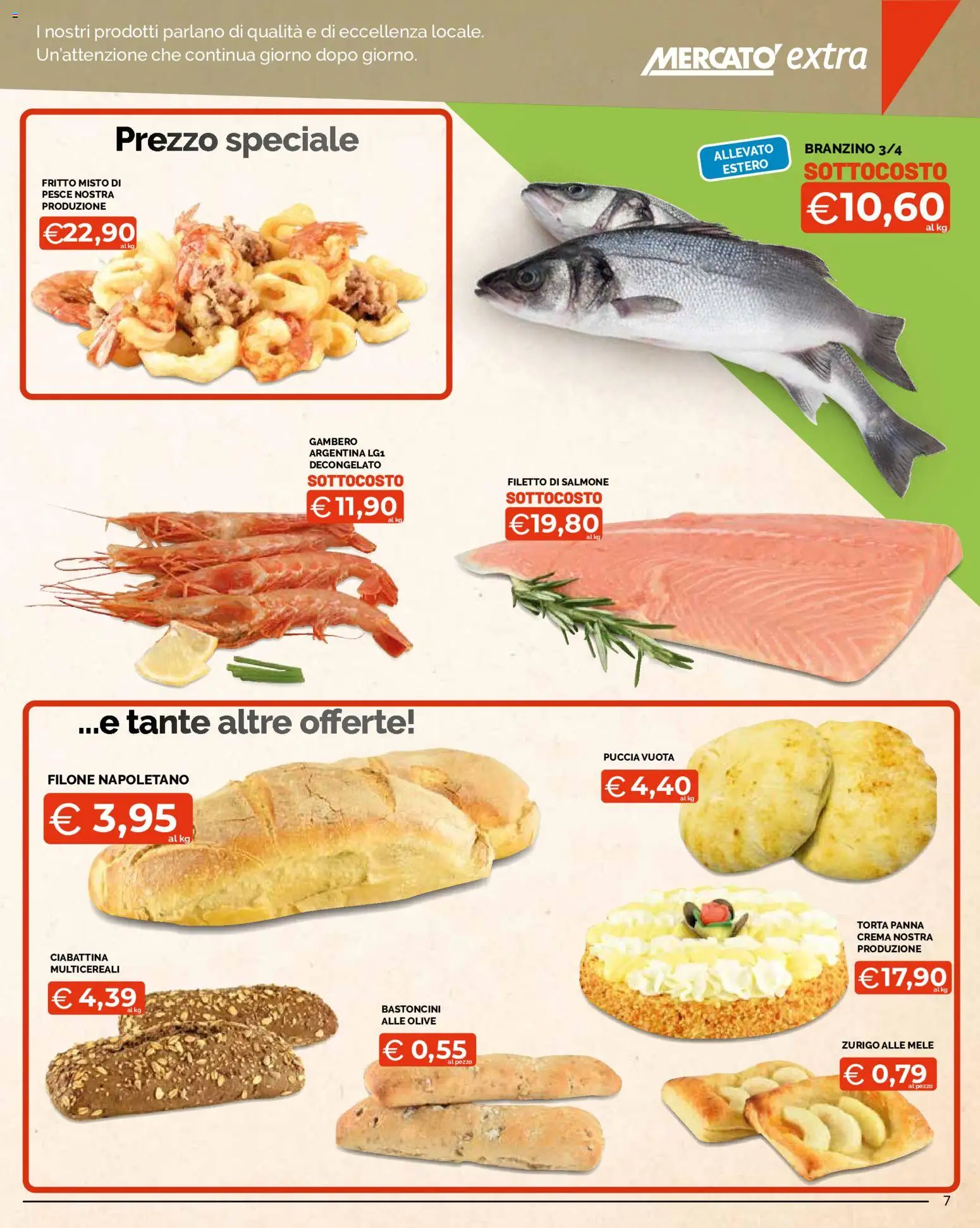 Volantino Mercatò del 22/10/2026 | Pagina: 7 | Prodotti: Mele, Filetto di salmone, Panna, Olive