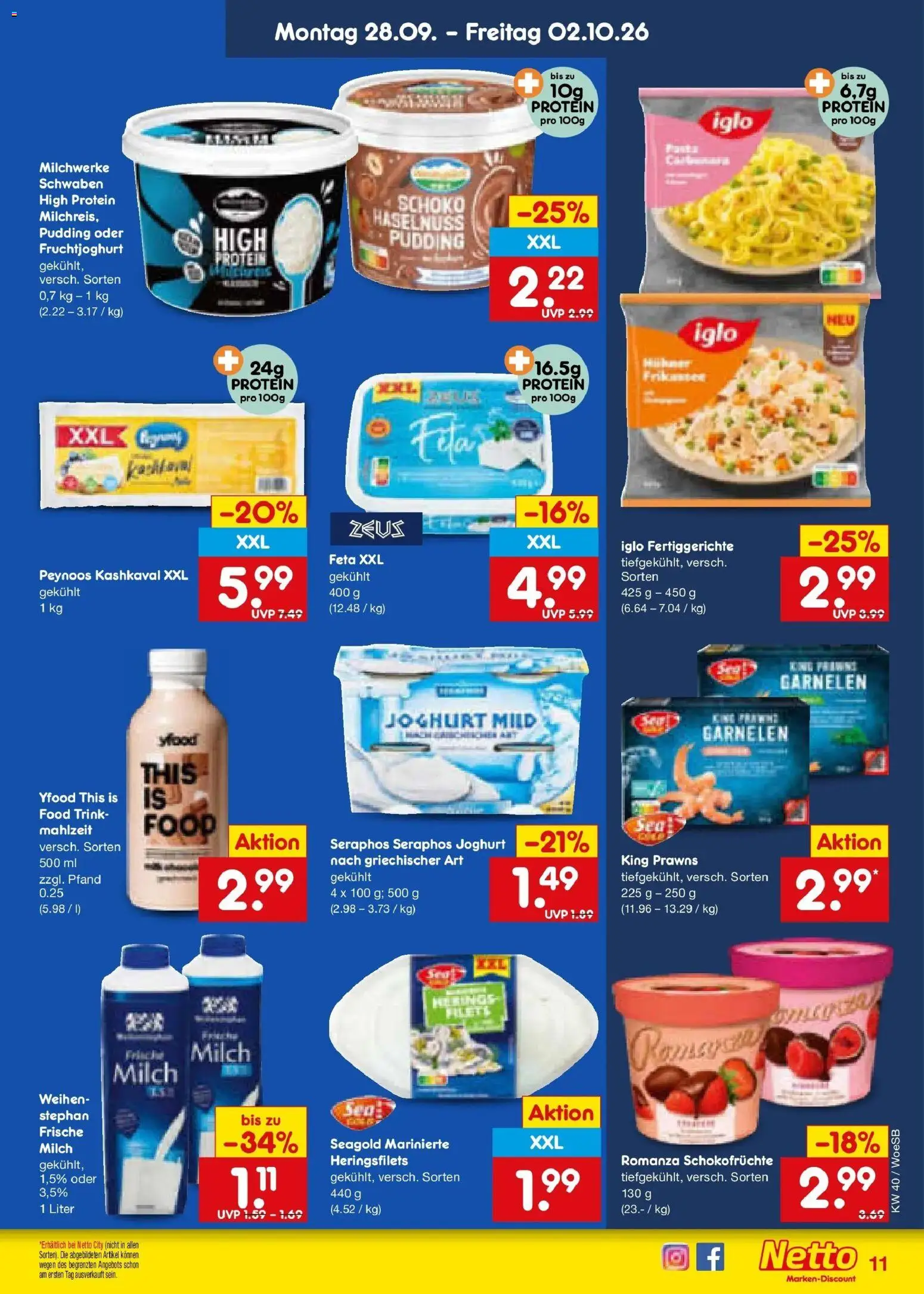 Netto Marken-Discount Prospekt Gemmingen – gültig ab 28.09.2026 | Seite: 15 | Produkte: Iglo, Garnelen, Fruchtjoghurt, YFood