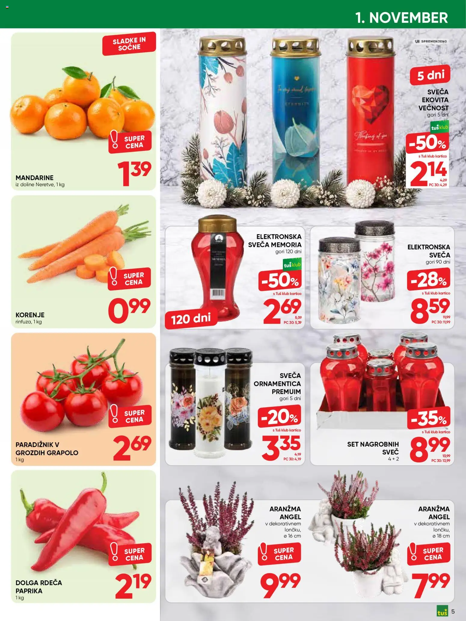 Novi Tuš katalog ponudbe – veljaven od 21.10.2026 | Stran: 5 | Izdelki: Paprika, Sveča, Paradiznik, Mandarine
