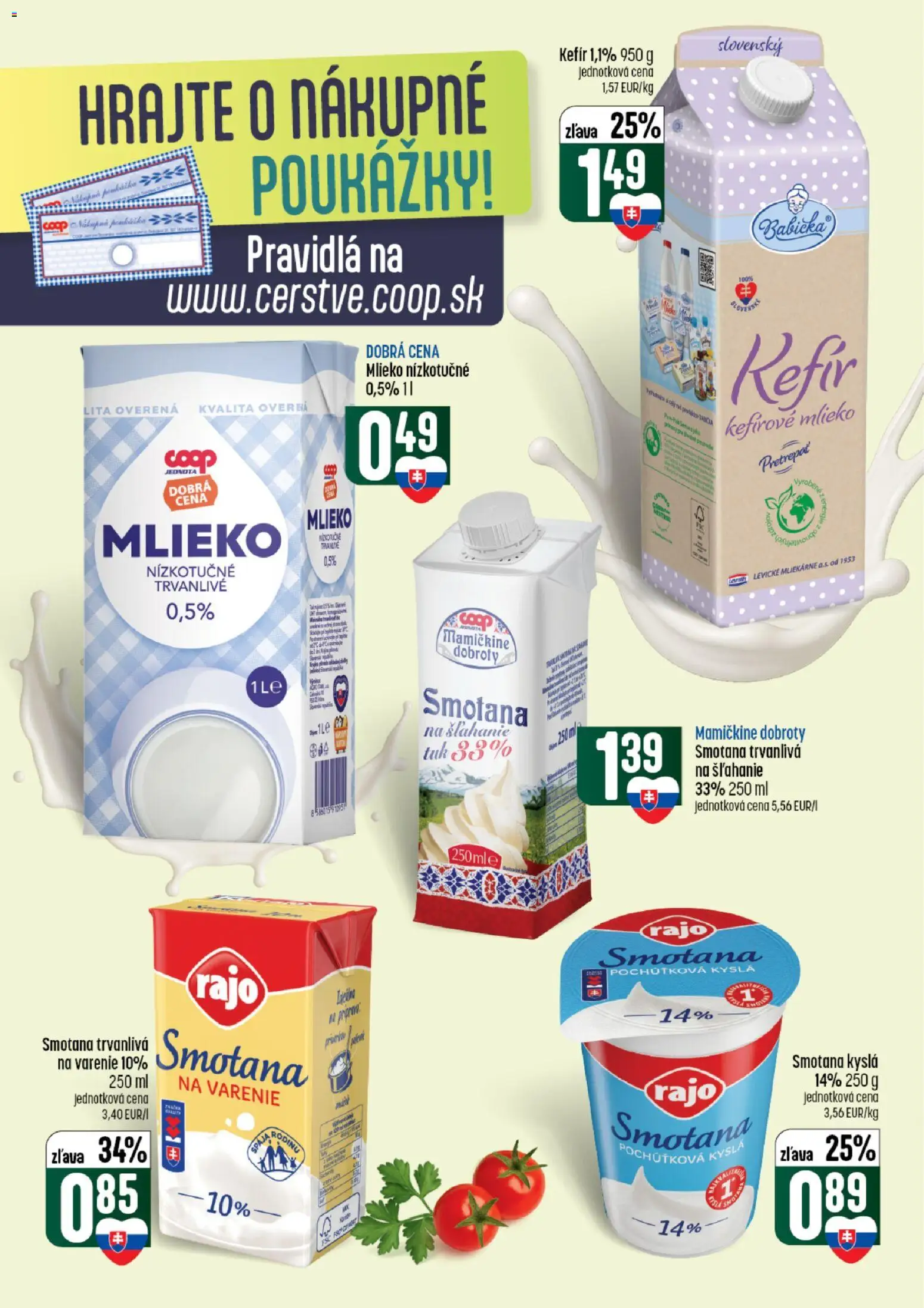 Nové COOP Jednota akcie – leták je platný od 13.08.2026 | Strana: 22 | Produkty: Mlieko, Kyslá smotana, Trvanlivá smotana, Smotana na šľahanie