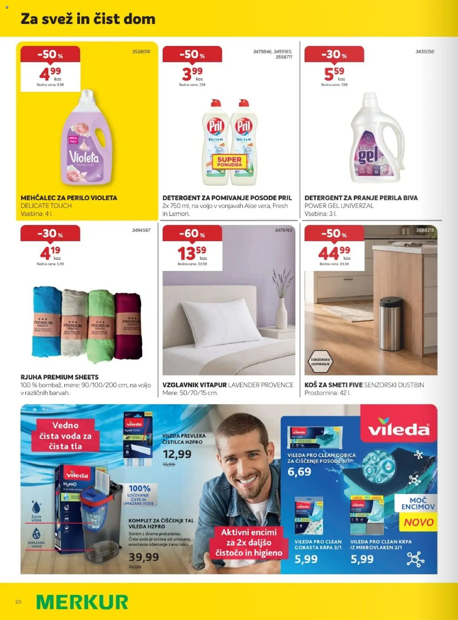Novi Merkur katalog ponudbe – veljaven od 02.09.2026 | Stran: 20 | Izdelki: Vzglavnik, Kos, Detergent, Voda
