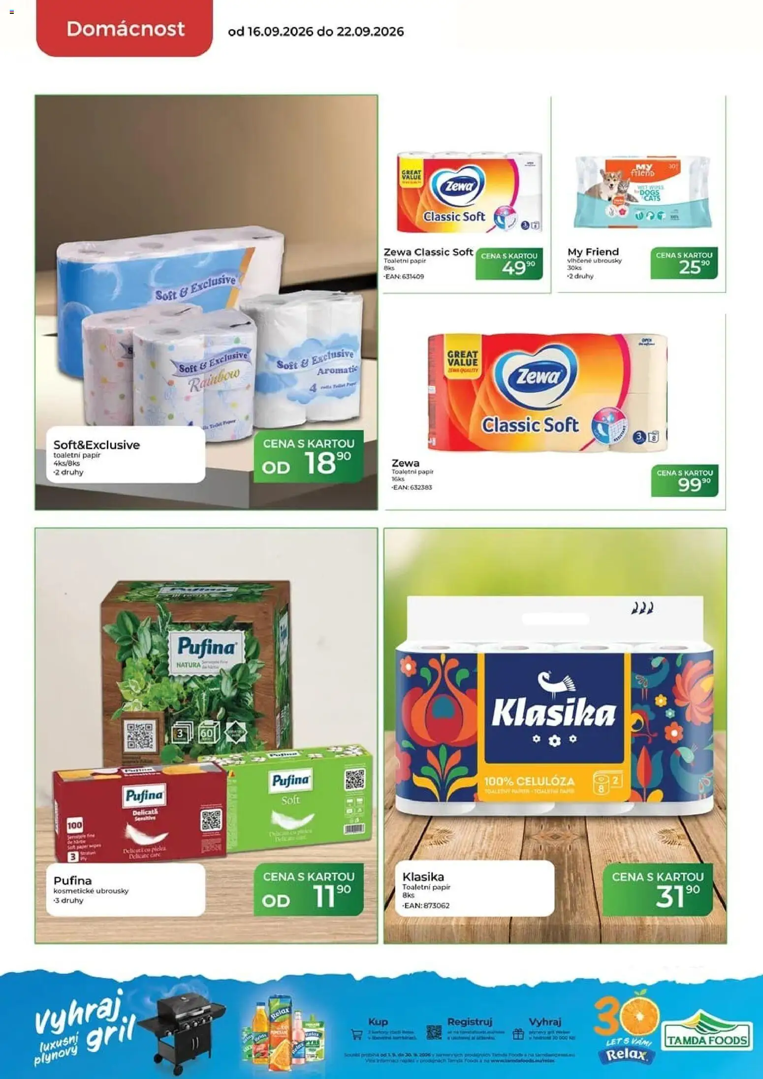 Tamda Foods leták od 16.09.2026 | Strana: 54 | Produkty: Toaletní papír, Ubrousky, Gril, Zewa