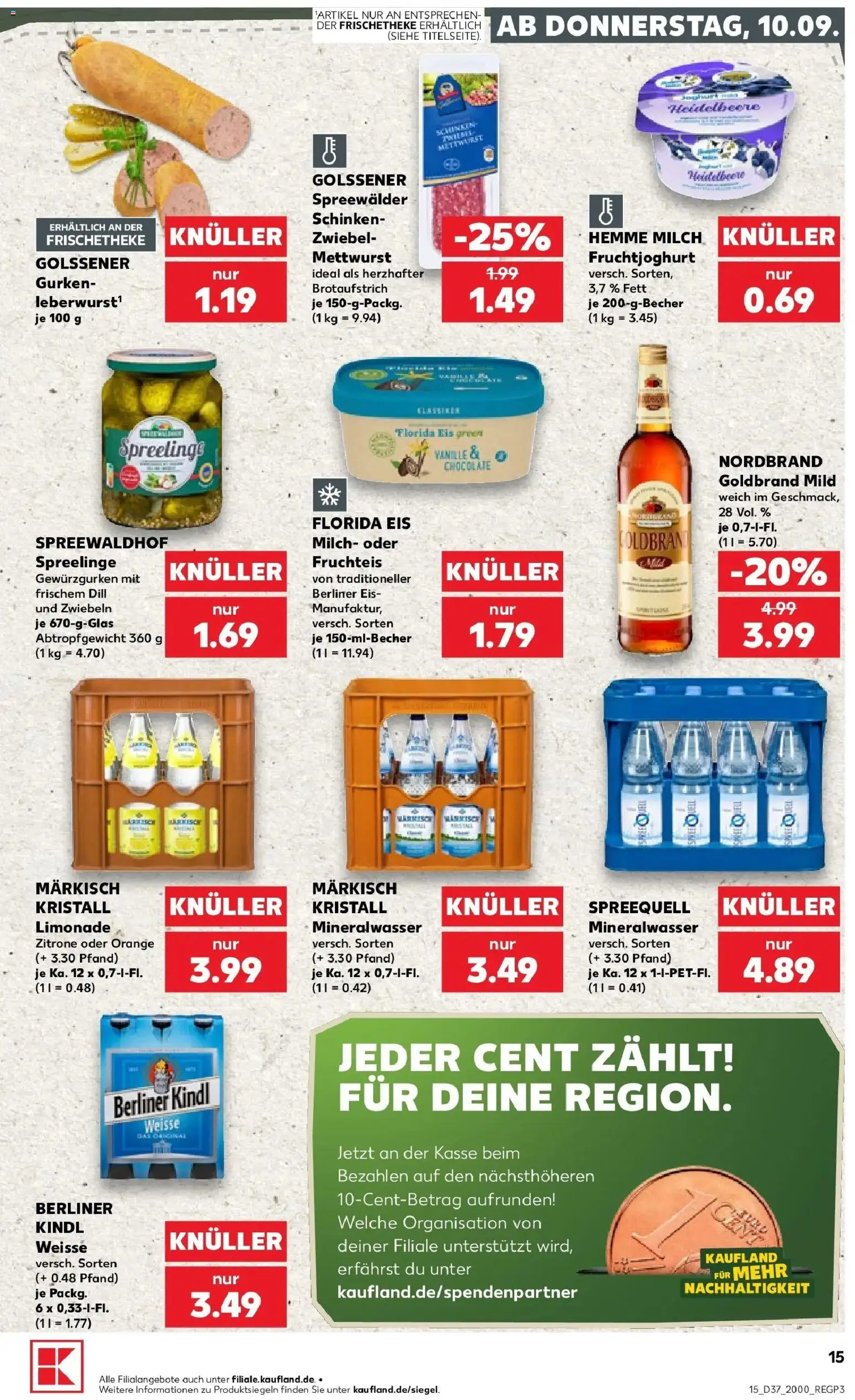 Kaufland Prospekt Schwedt – gültig ab 10.09.2026 | Seite: 15 | Produkte: Mineralwasser, Zwiebeln, Dill, Gurken