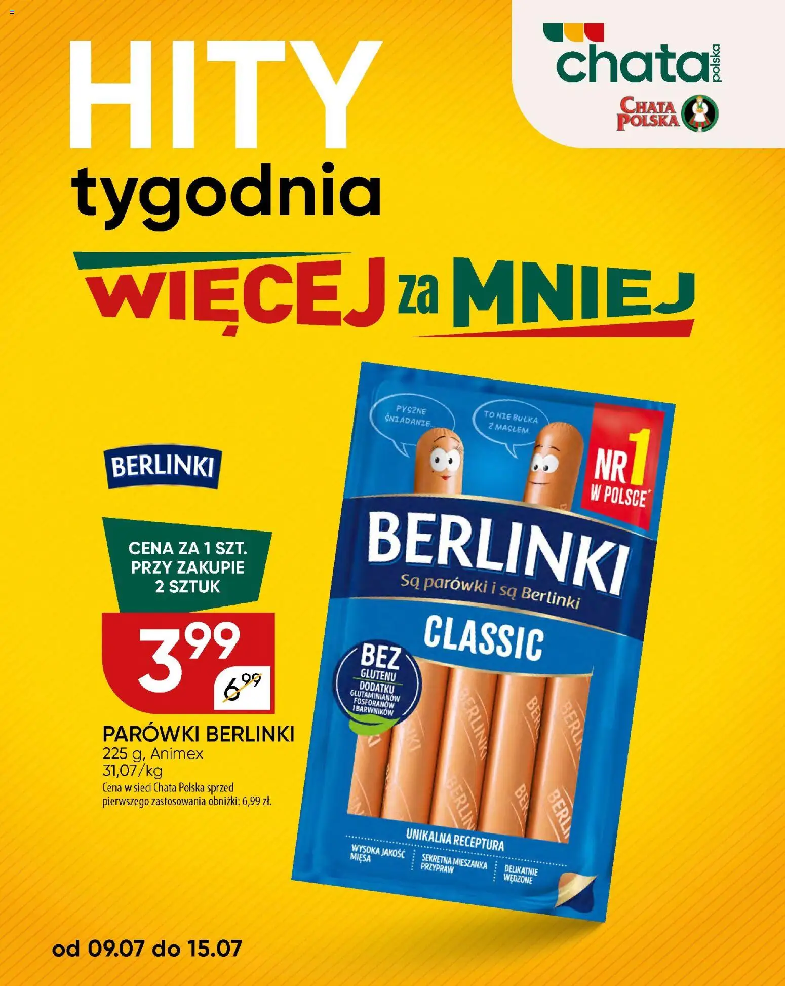 Chata Polska gazetka od 16.07.2026 | Strona: 22 | Produkty: Parówki berlinki, Parówki, Bułka