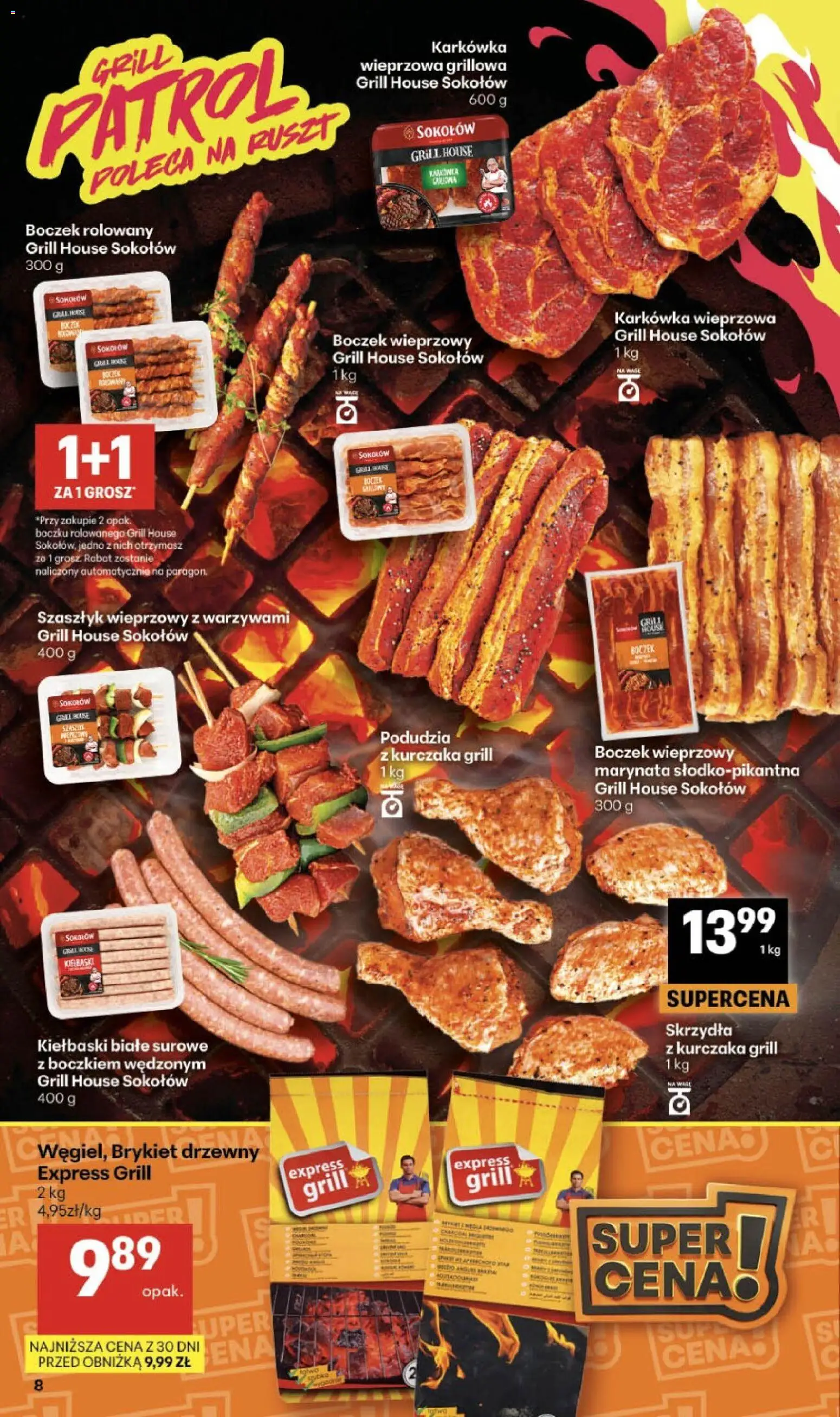 Delikatesy Centrum gazetka od 13.08.2026 | Strona: 8 | Produkty: Karkówka, Boczek wieprzowy, Kiełbaski, Ruszt