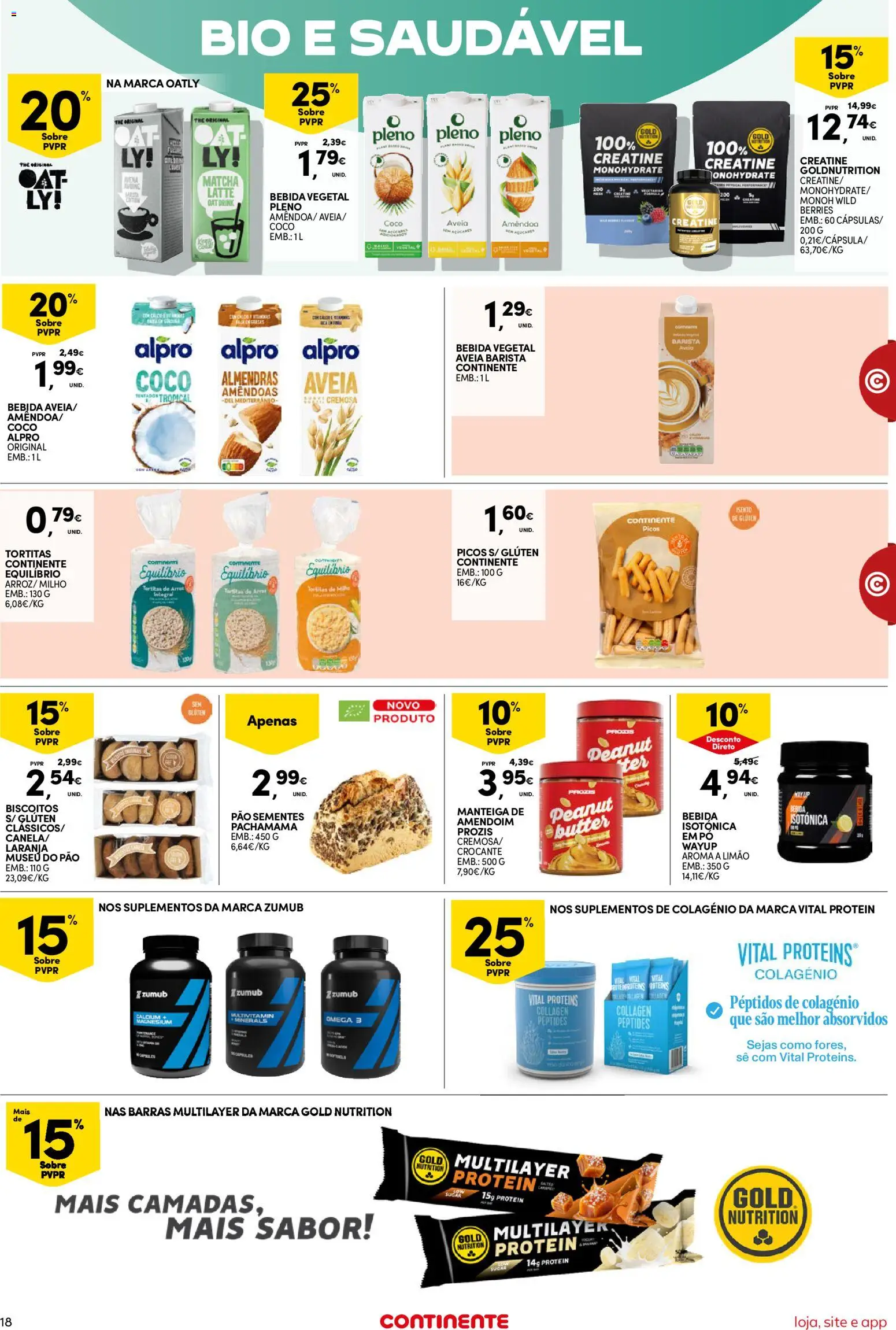 Continente Semanal Continente Bom Dia │ válido de 21.04.2026 | Página: 18 | Produtos: Amêndoas, Pó, Creatina, Pão